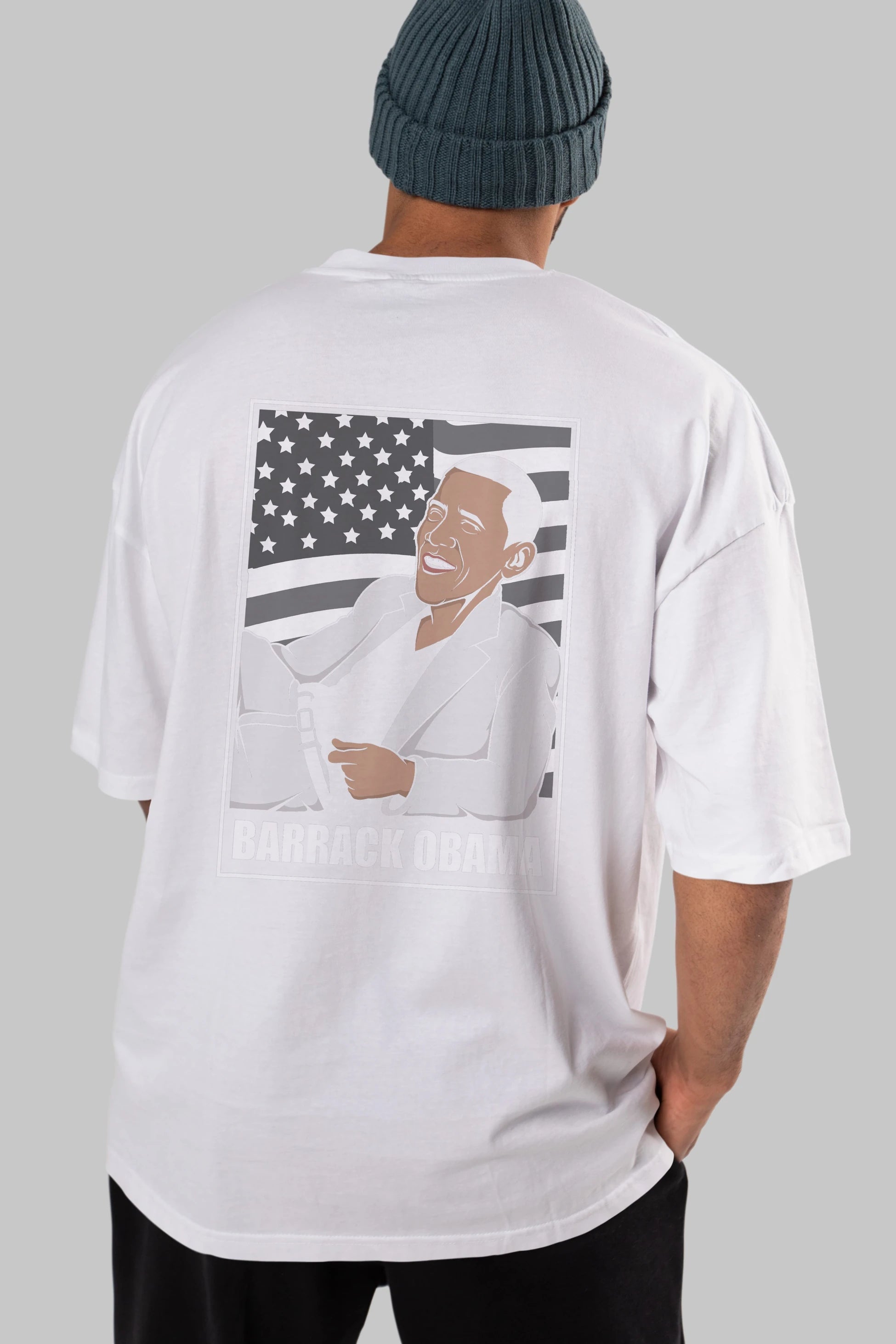 Obama Thriller Arka Baskılı Oversize t-shirt Erkek Kadın Unisex %100 Pamuk tişort