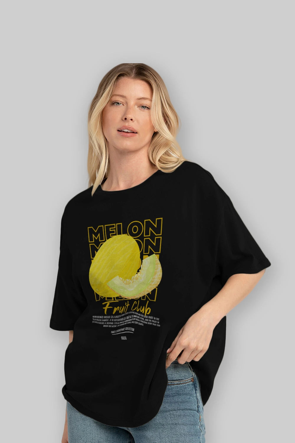Melon Ön Baskılı Oversize t-shirt Erkek Kadın Pamuk Bisiklet Yaka tişort