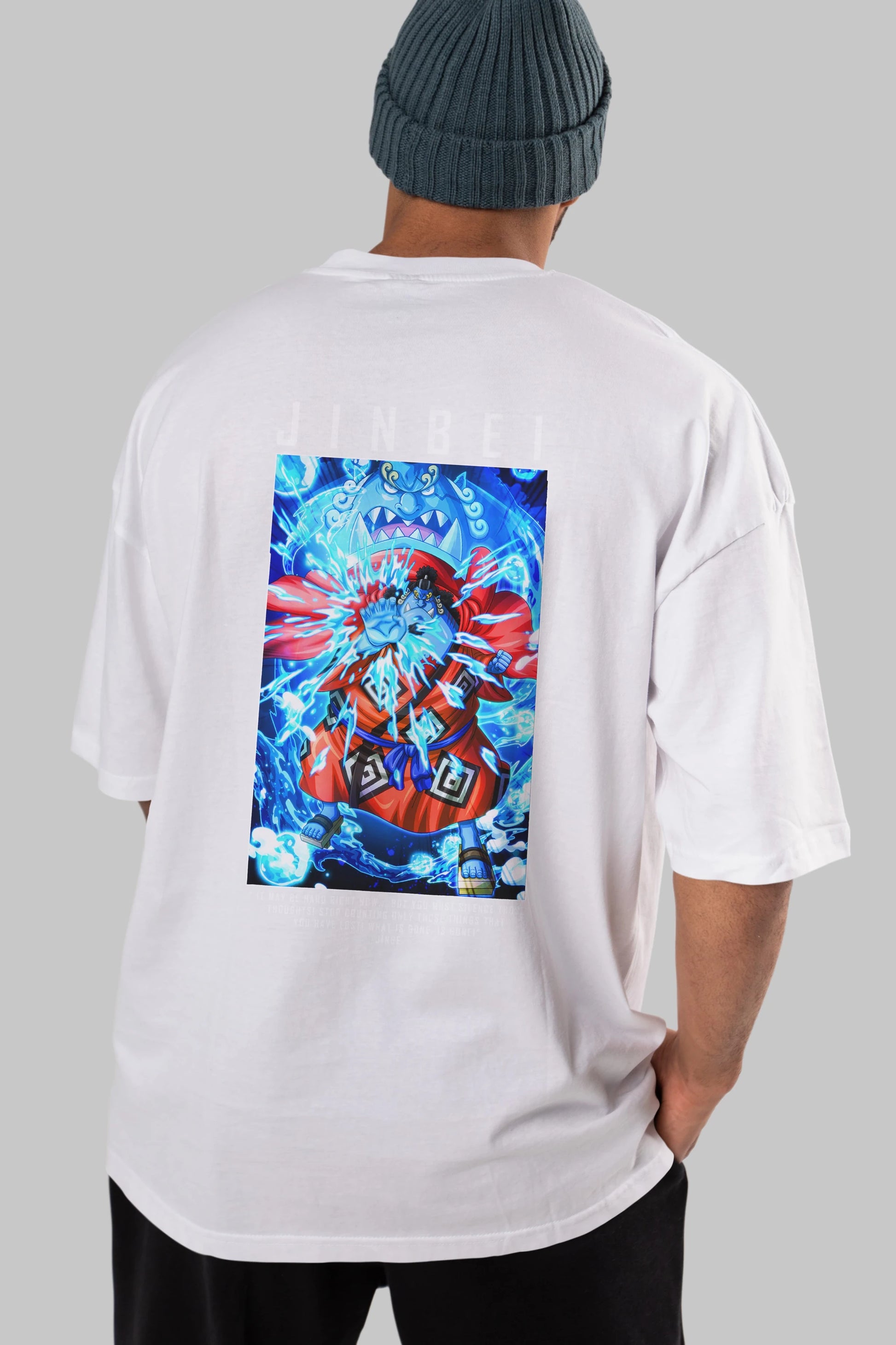 Jinbei Anime Arka Baskılı Oversize t-shirt Erkek Kadın Unisex %100 pamuk tişort