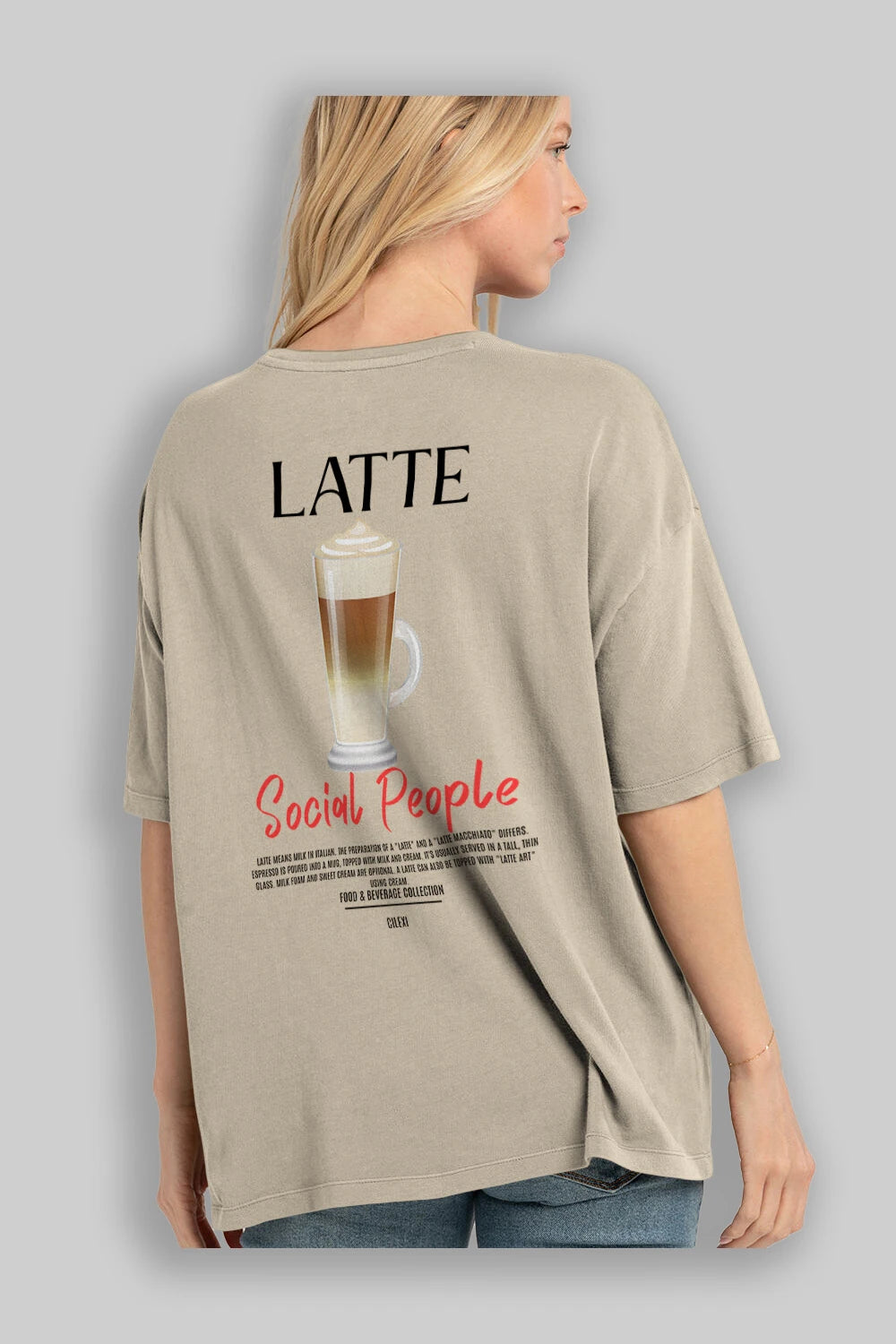 Latte Kokteyl Serisi Baskılı Oversize t-shirt Erkek Kadın Unisex %100 Pamuk Bisiklet Yaka tişort