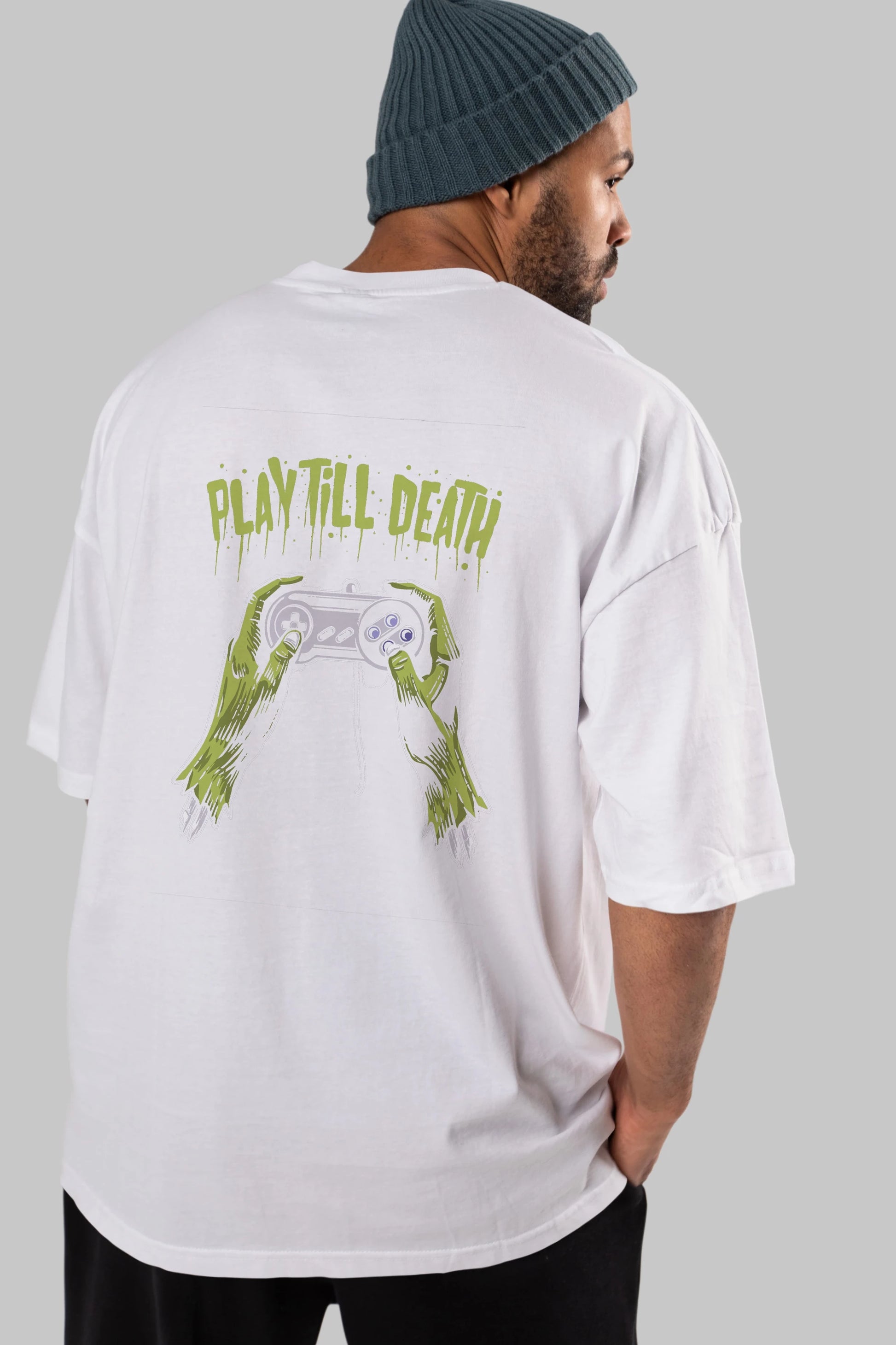 Play Till Death Arka Baskılı Oversize t-shirt Erkek Kadın Unisex %100 Pamuk