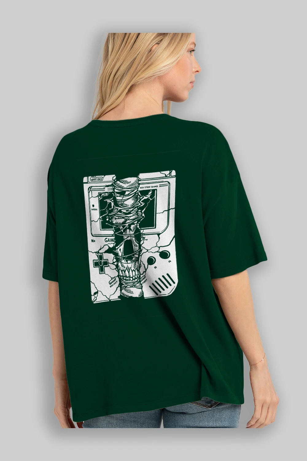 Gameboy Skull Arka Baskılı Oversize t-shirt Erkek Kadın Unisex %100 Pamuk