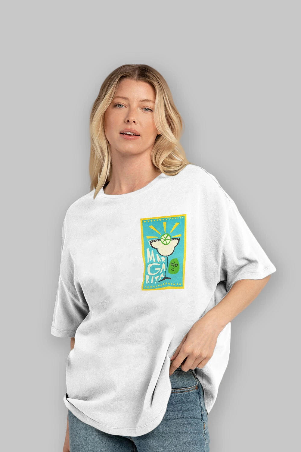 Margarita 4 Ön Sol Baskılı Oversize t-shirt Erkek Kadın Unisex %100 Pamuk Bisiklet Yaka tişort