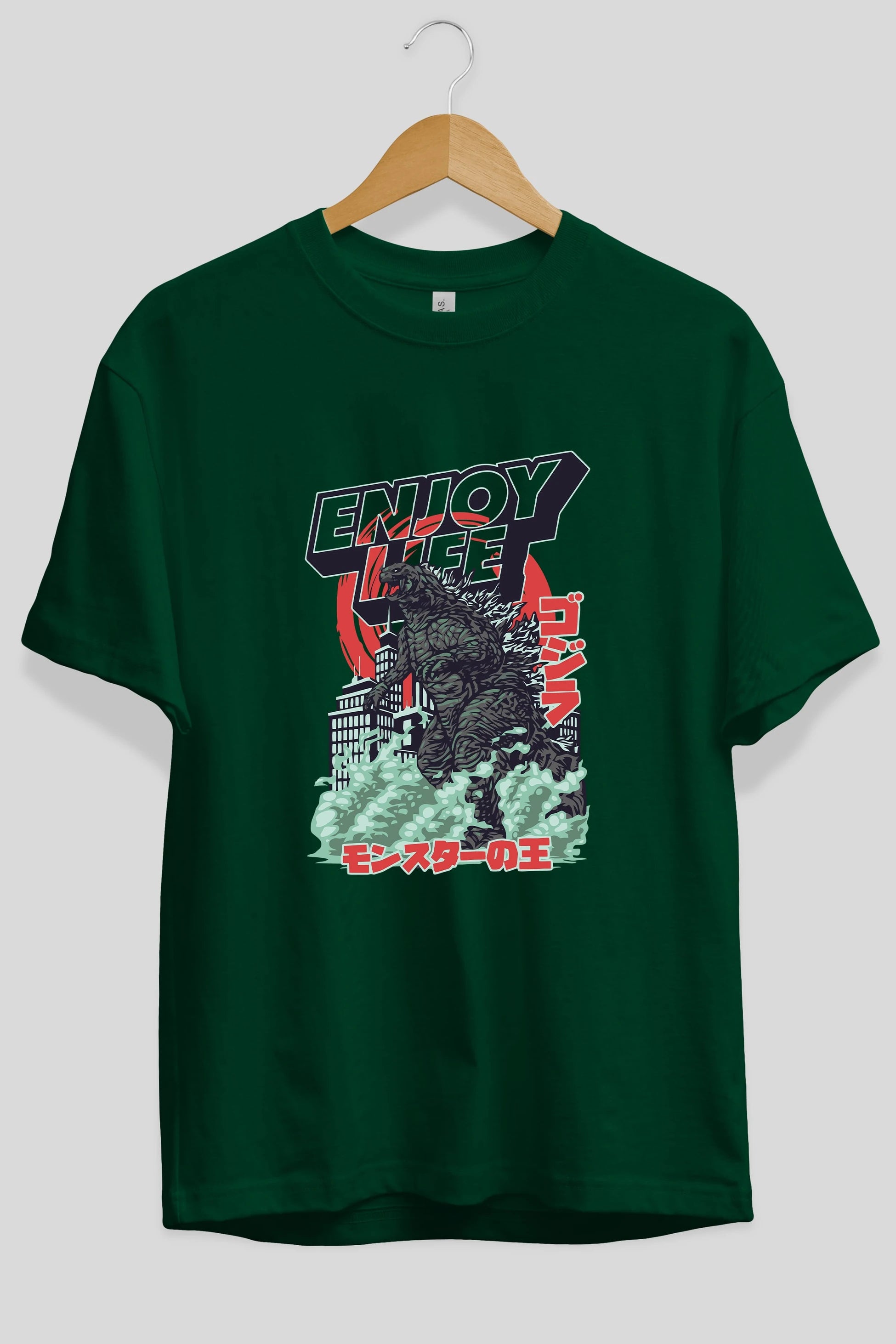 Godzilla Ön Baskılı Oversize t-shirt Erkek Kadın Unisex %100 Pamuk Bisiklet Yaka tişort