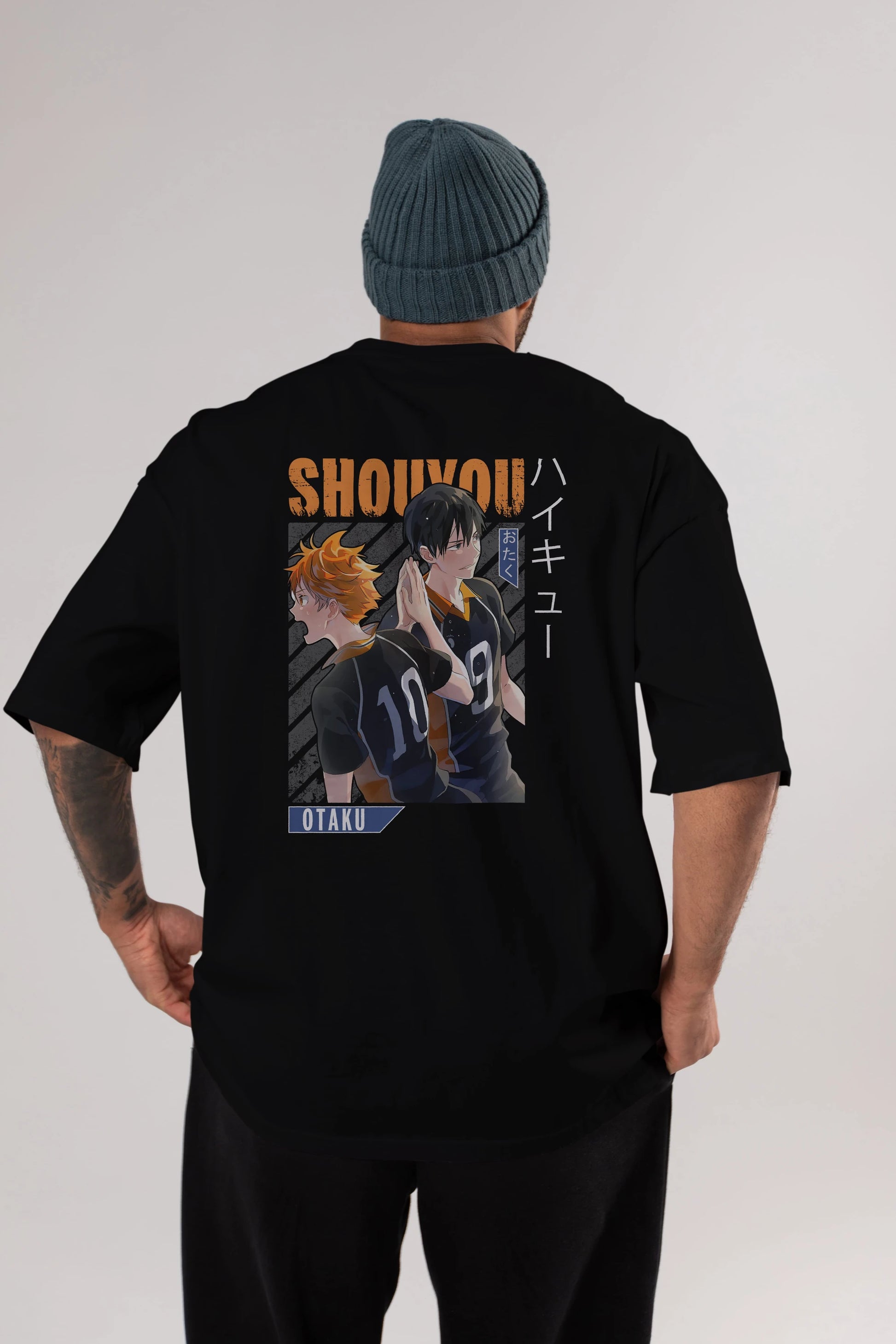 Shouyou Hinata 12 Anime Arka Baskılı Oversize t-shirt Erkek Kadın Unisex