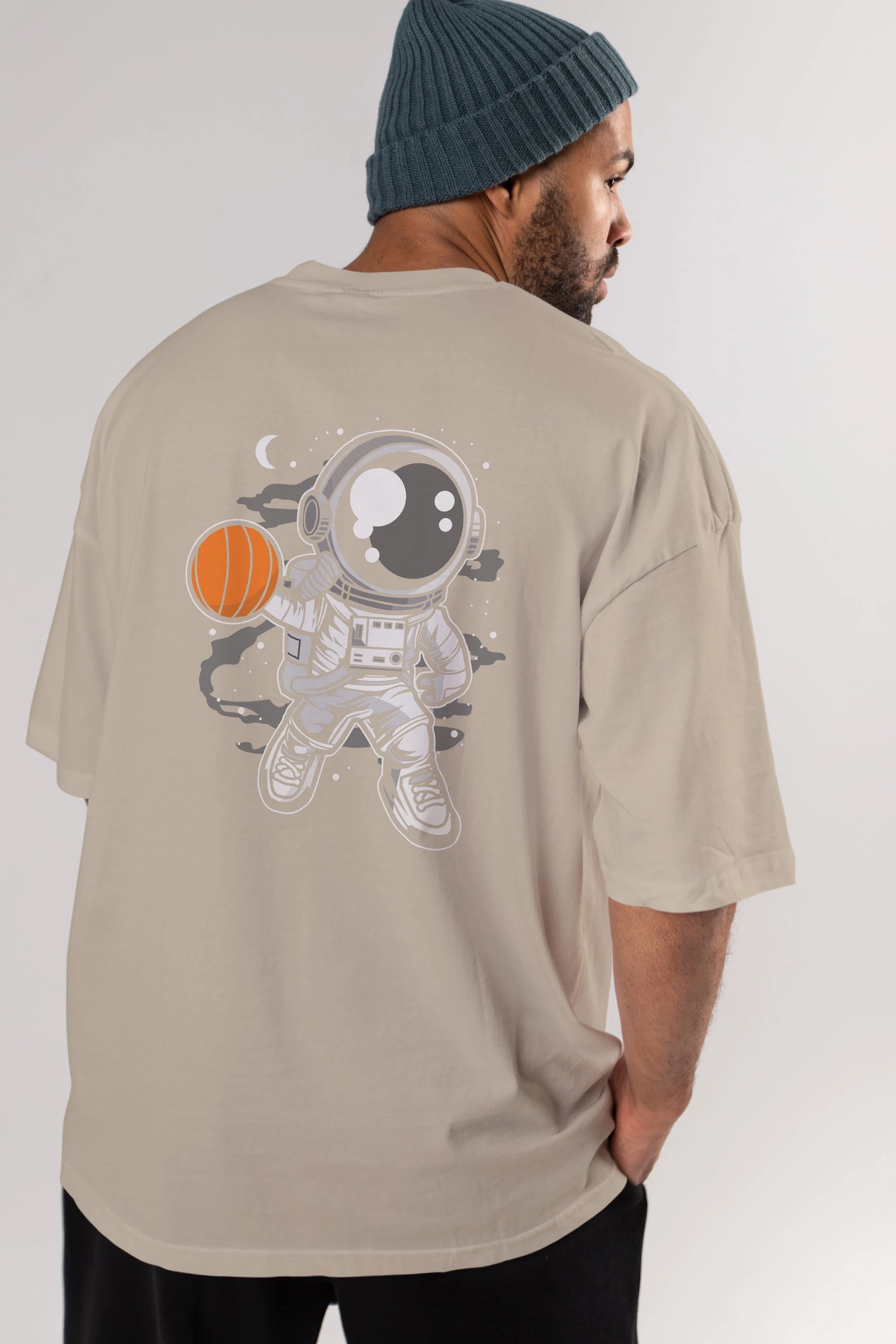 Astronaut Basketball Arka Baskılı Oversize t-shirt Erkek Kadın Unisex