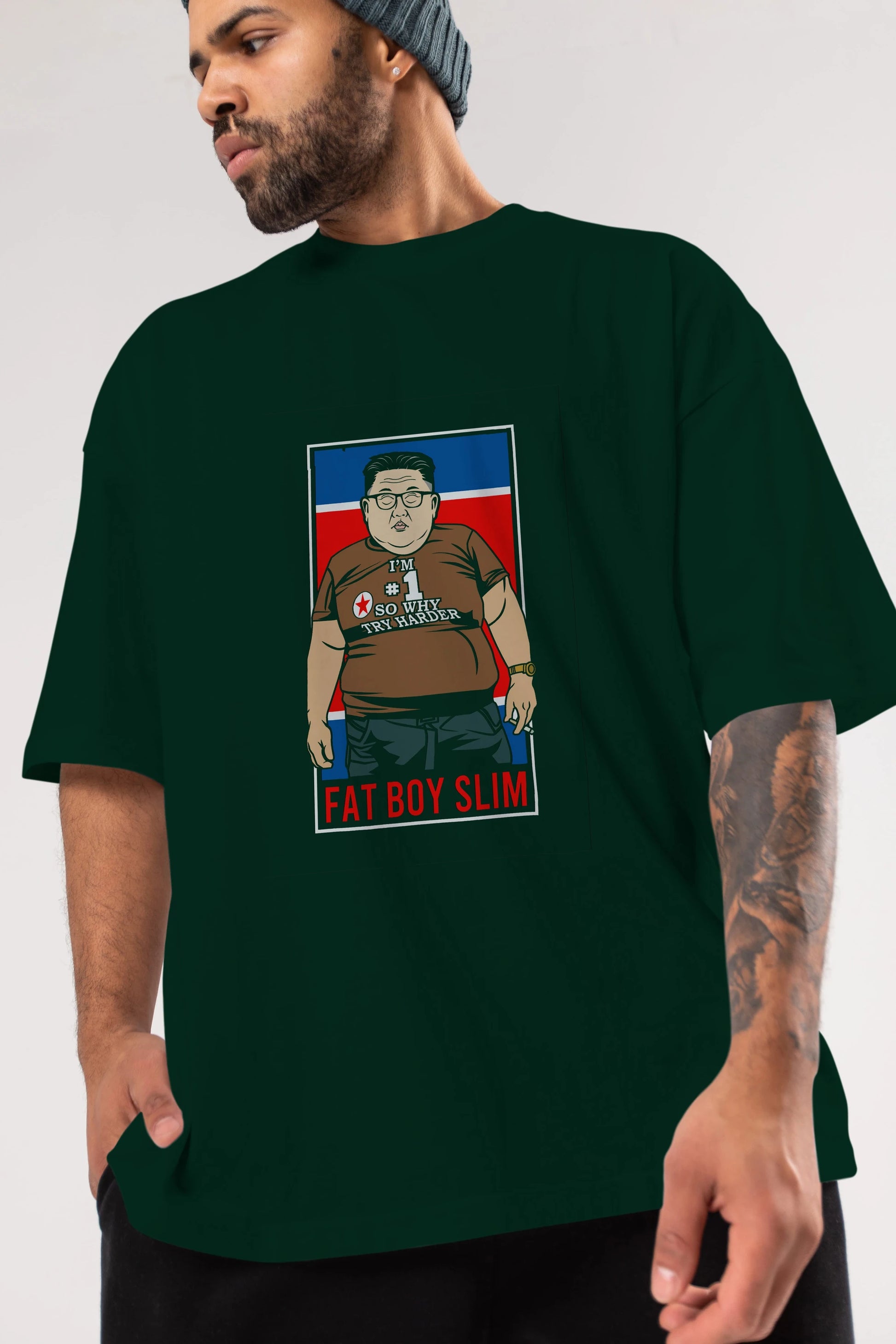 Fat Boy Slim Kim Jong Un Ön Baskılı Oversize t-shirt Erkek Kadın Unisex %100 Pamuk tişort