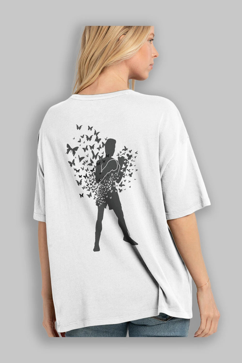 Float Like Butterfly Sting Like Bee Arka Baskılı Oversize t-shirt %100 pamuk Erkek Kadın Unisex