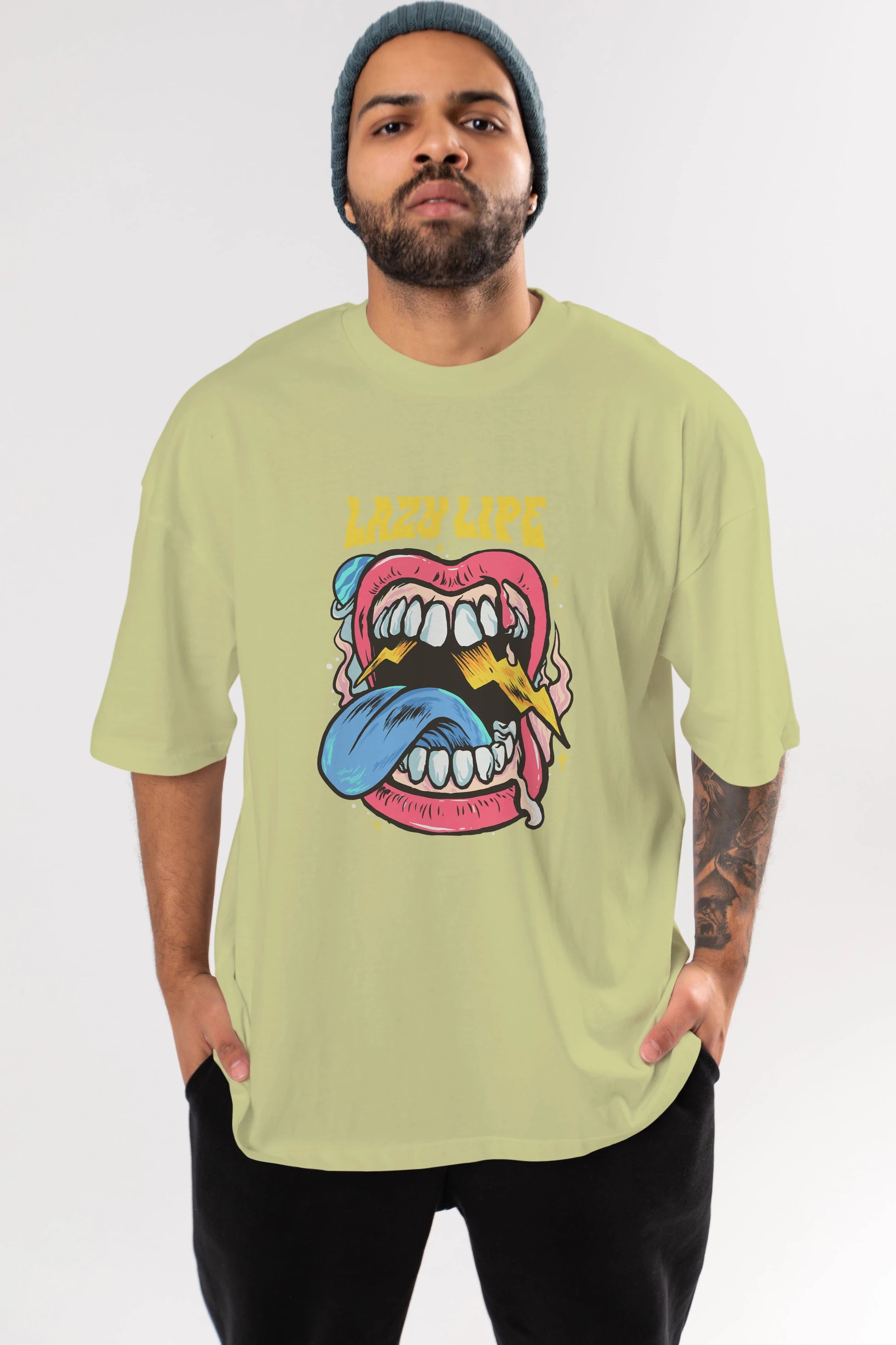 Lazy Lipe Ön Baskılı Oversize t-shirt Erkek Kadın Unisex