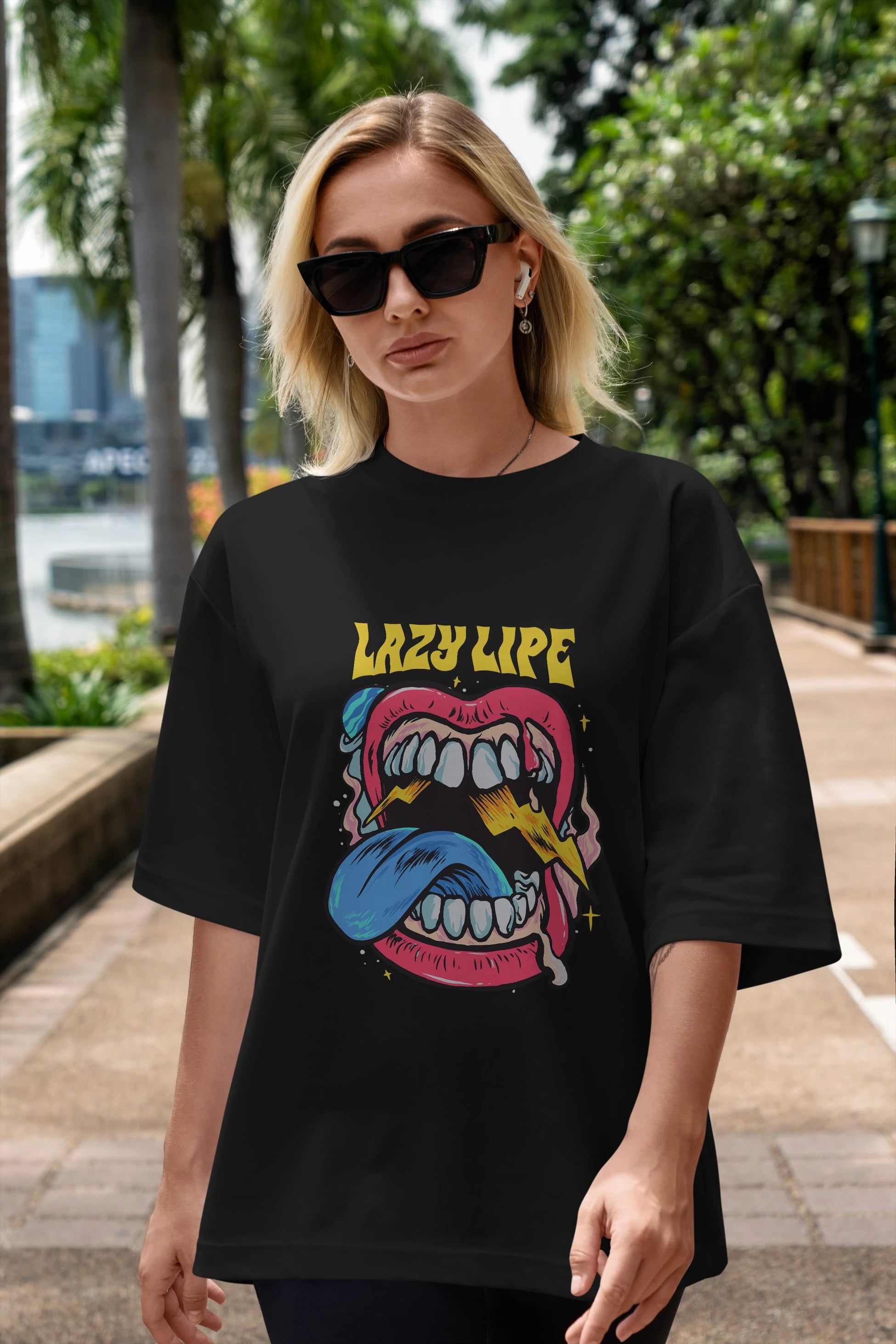 Lazy Lipe Ön Baskılı Oversize t-shirt Erkek Kadın Unisex