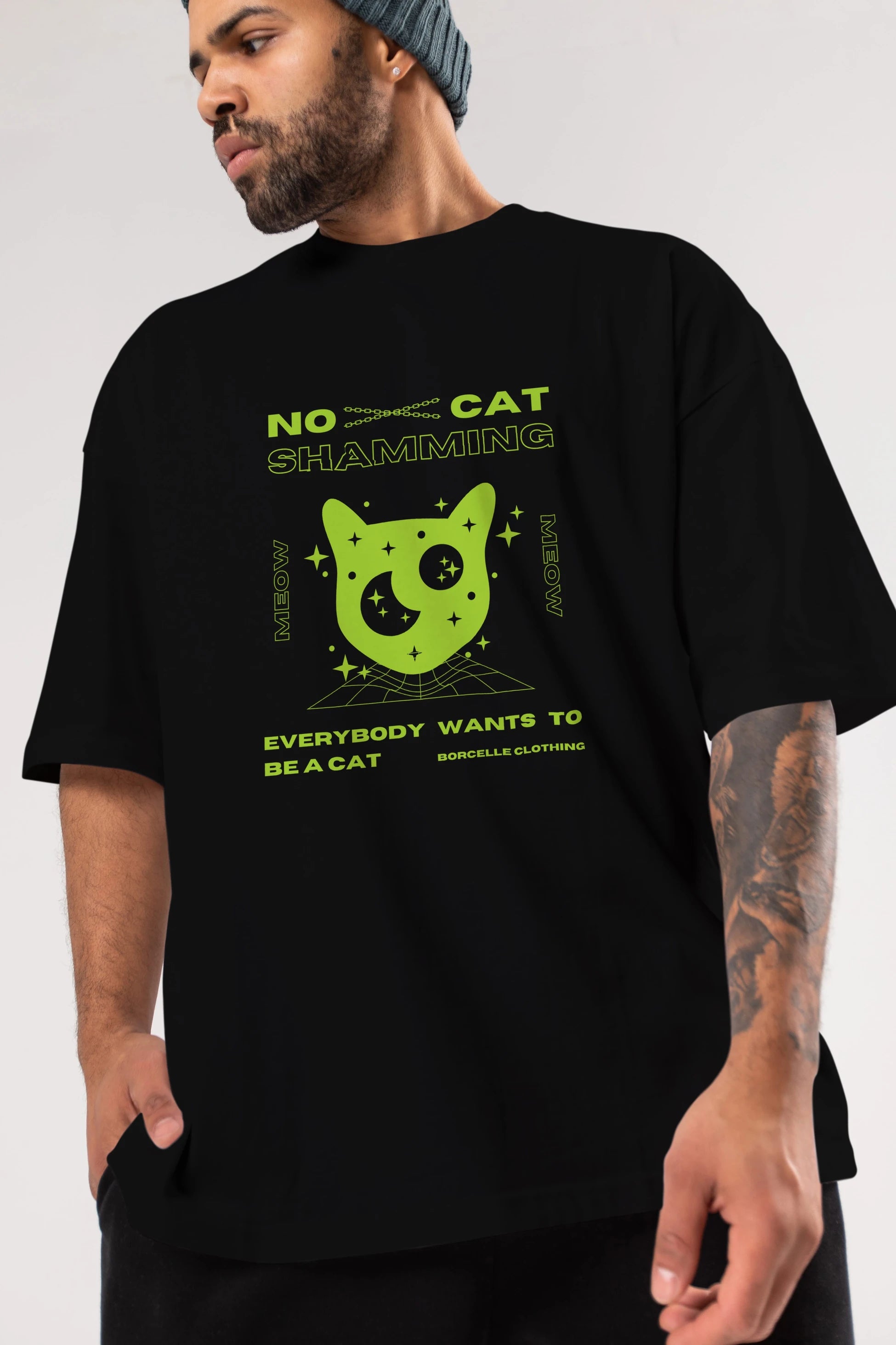 No Cat Shamming Yazılı Ön Baskılı Oversize t-shirt Erkek Kadın Unisex