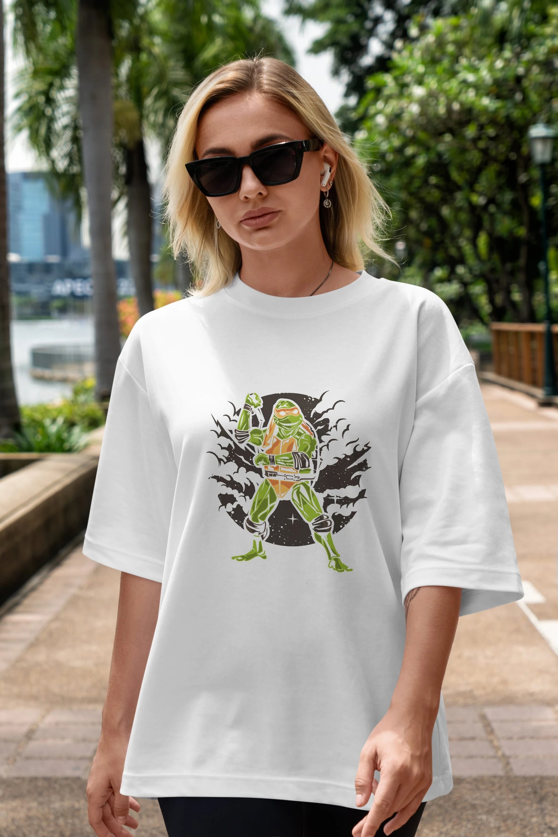 TURTLES Ön Baskılı Oversize t-shirt Erkek Kadın Unisex %100 Pamuk tişort