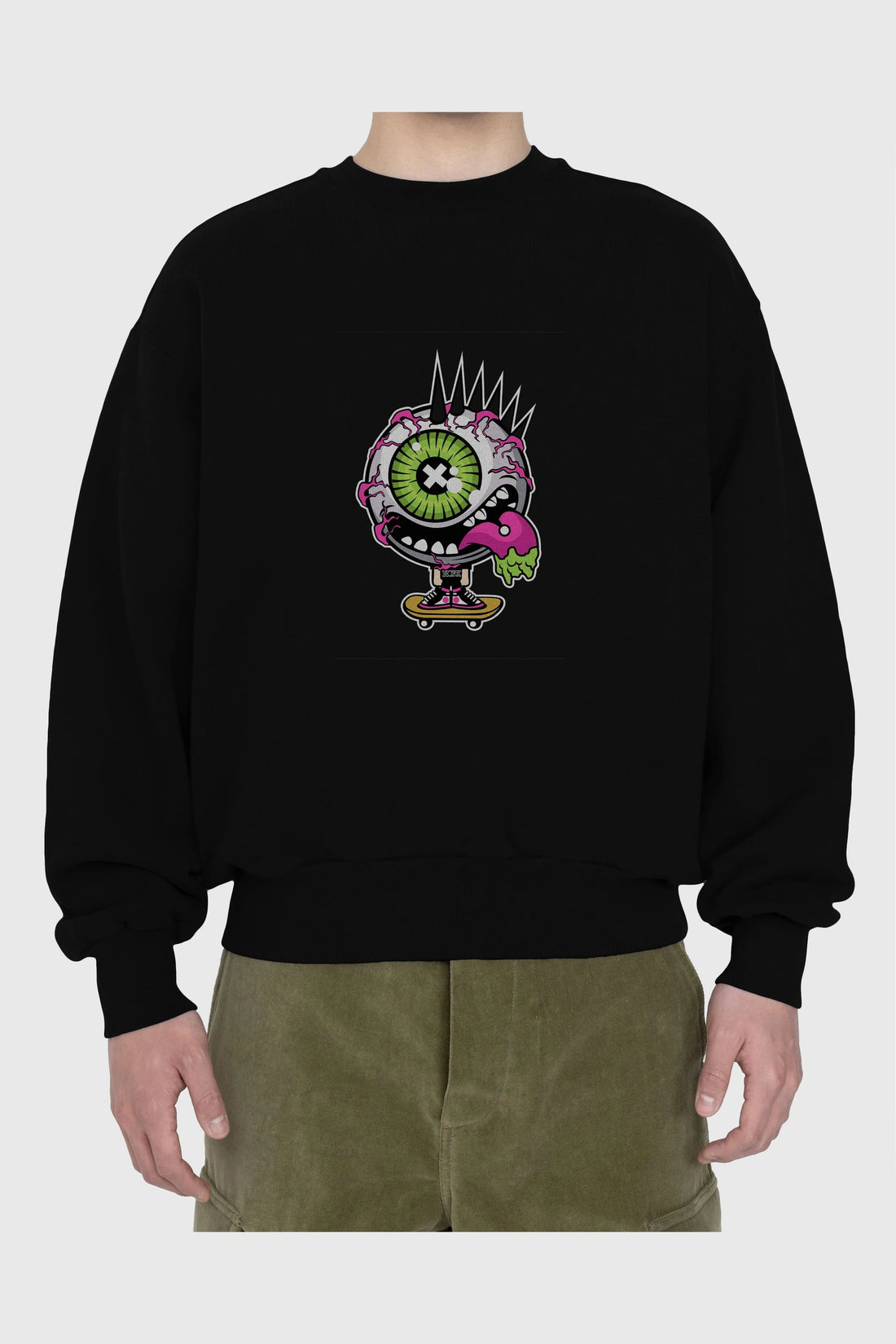 Eye Monster Skater Ön Baskılı Oversize Sweatshirt Erkek Kadın Unisex
