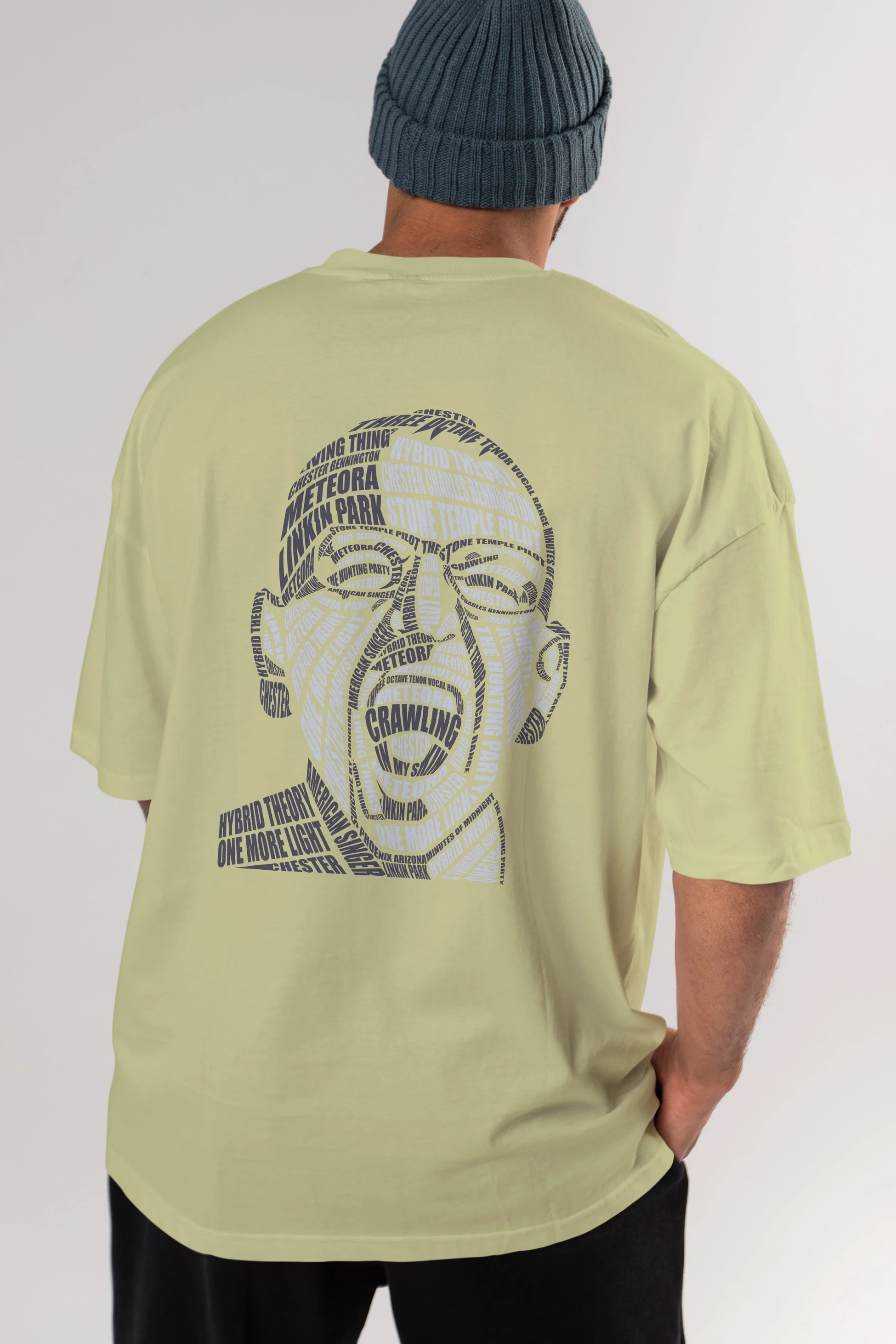 Chester Bennington Calligram Arka Baskılı Oversize t-shirt %100 pamuk Erkek Kadın Unisex