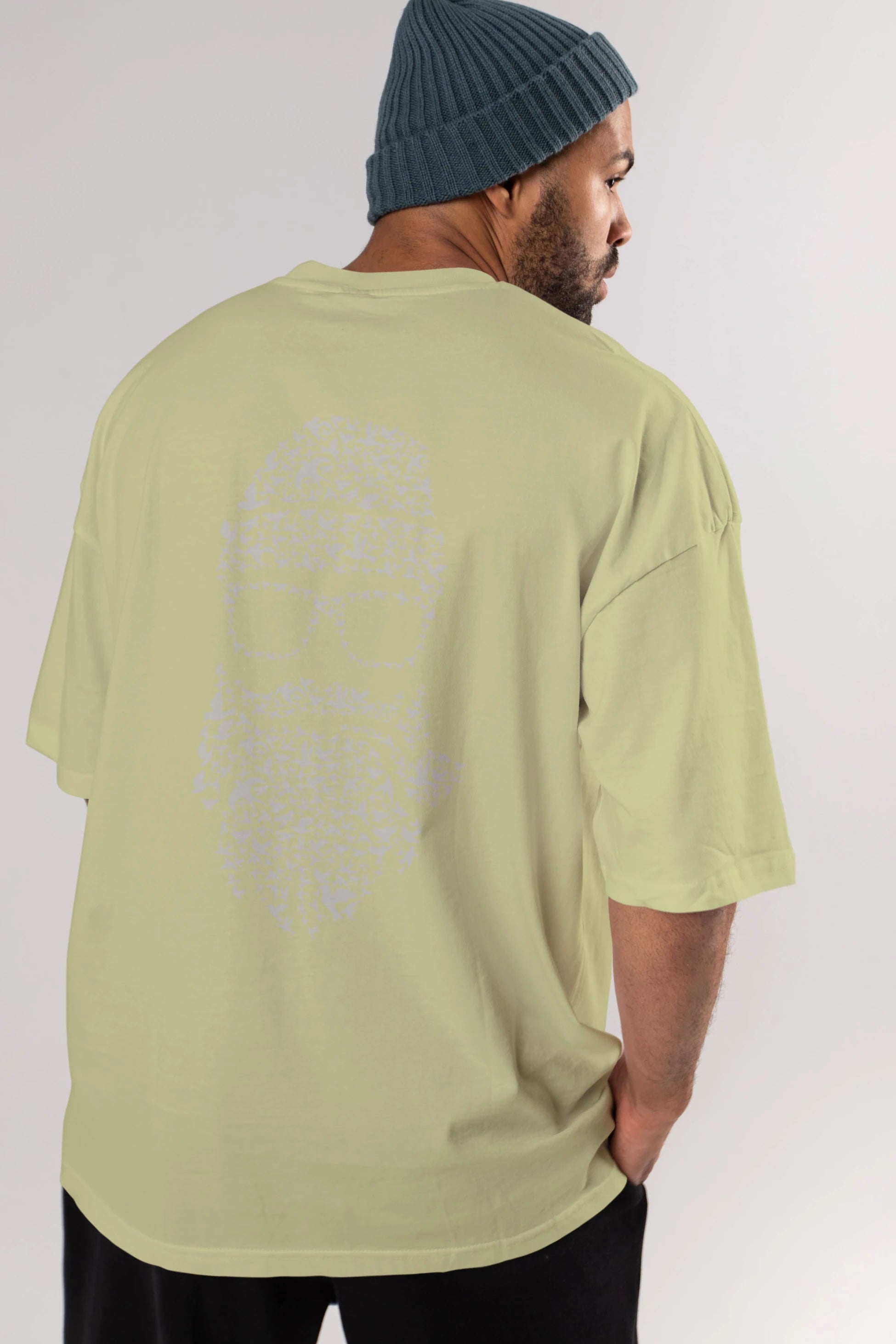 Birds Beard Arka Baskılı Oversize t-shirt %100 pamuk Erkek Kadın Unisex