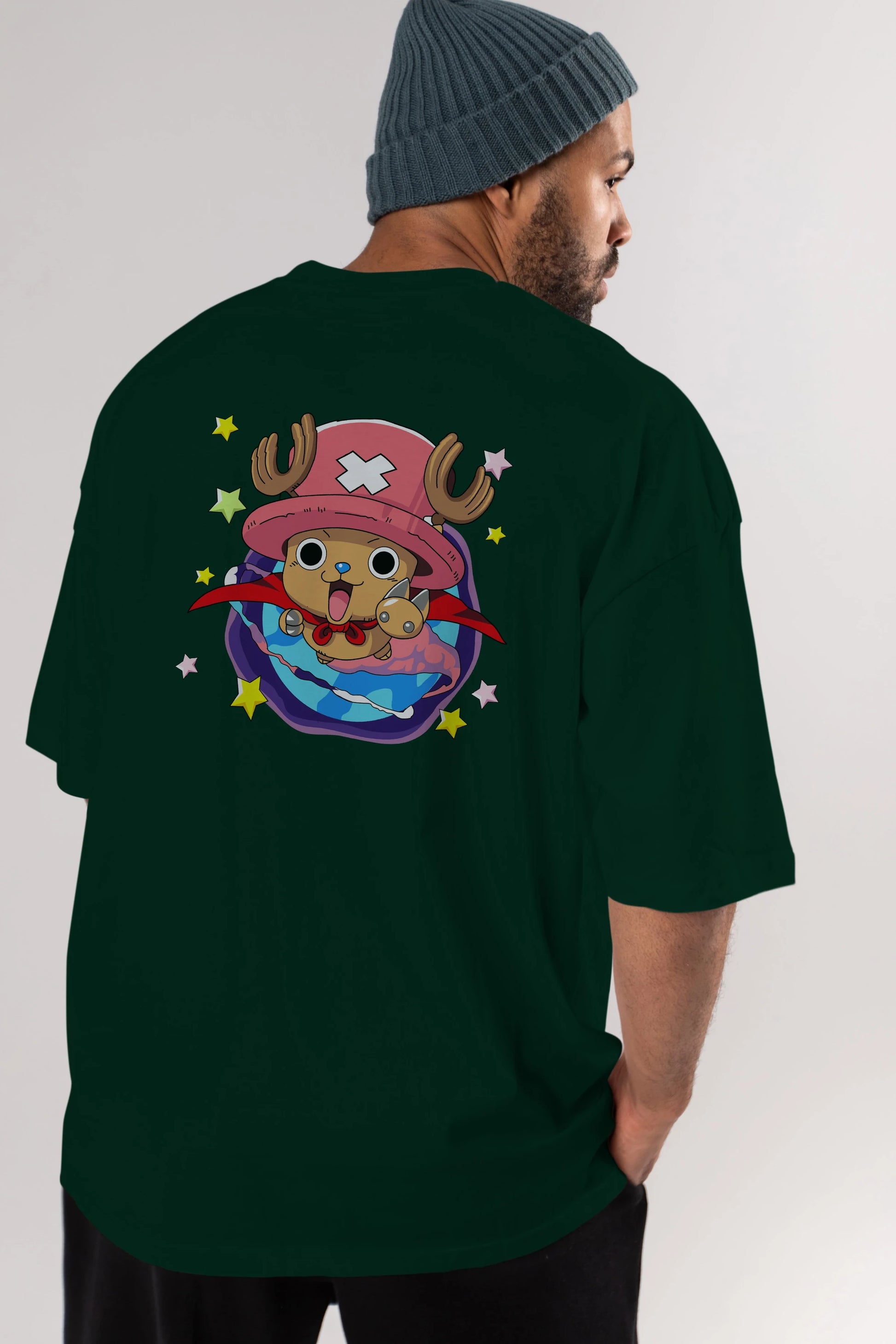 Tony Tony Chopper Anime Arka Baskılı Oversize t-shirt Erkek Kadın Unisex %100 pamuk tişort