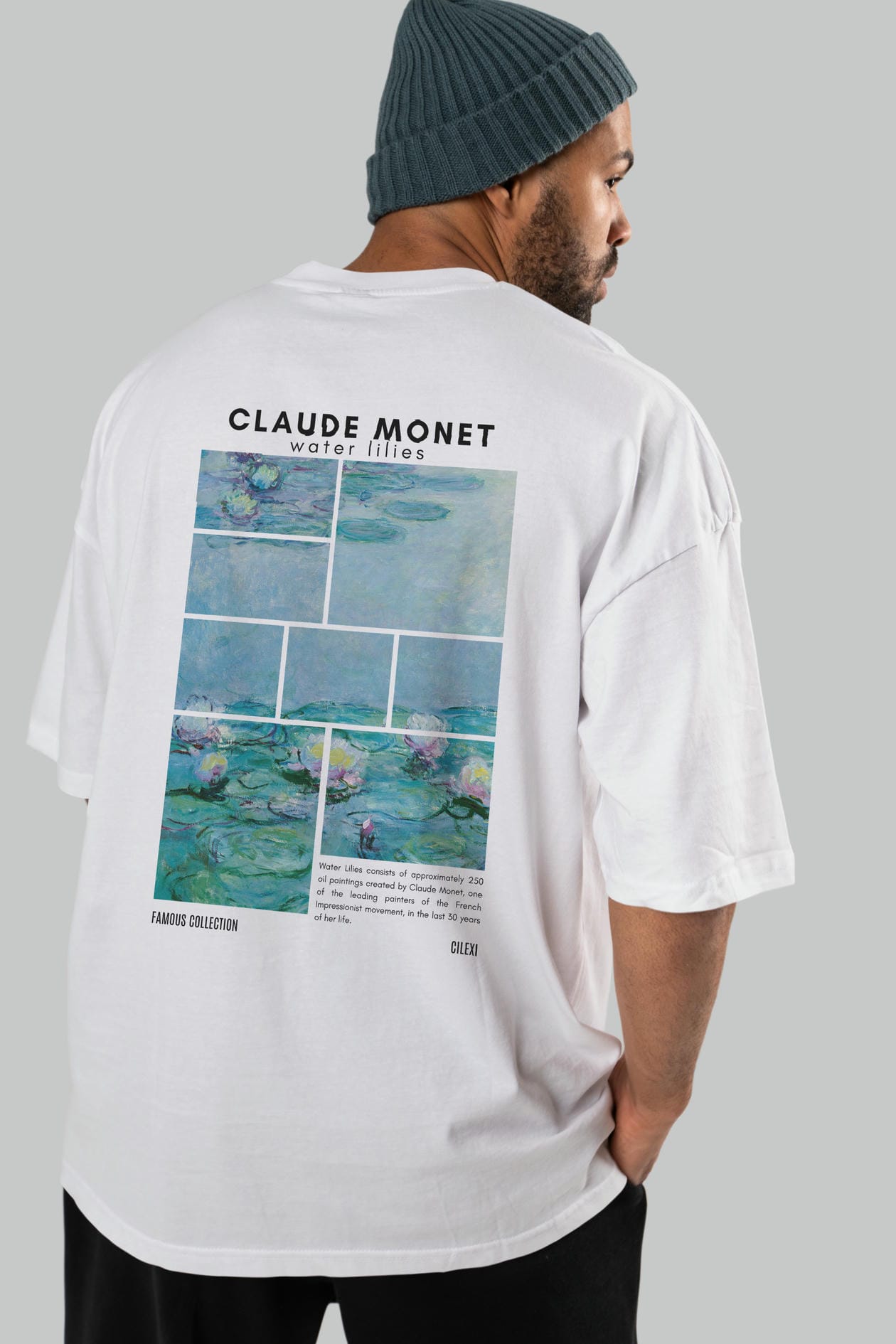 Claude Monet Arka Baskılı Oversize t-shirt Erkek Kadın Bisiklet Yaka Pamuk tişort