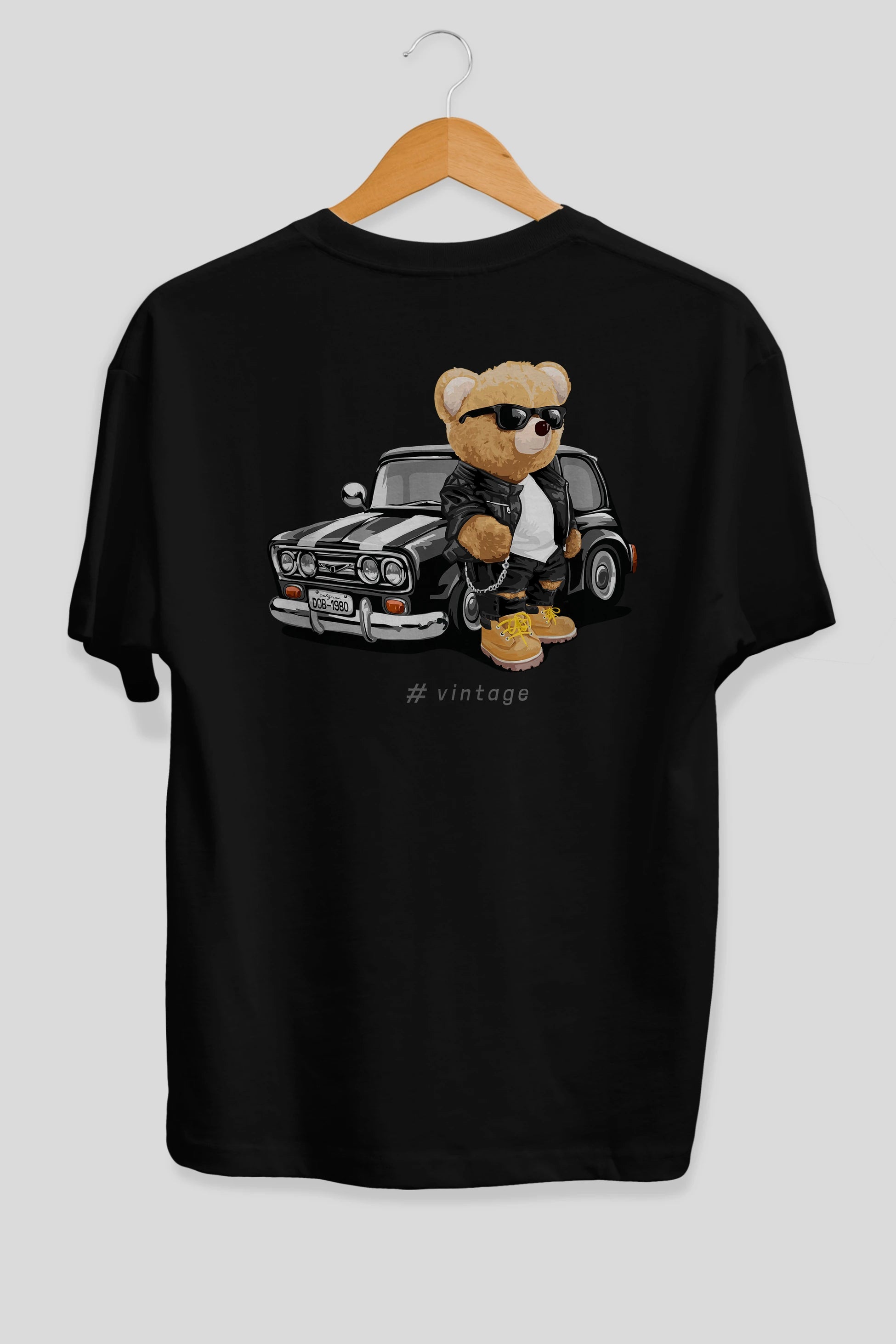 Teddy Bear Vintage Arka Baskılı Oversize t-shirt Erkek Kadın Unisex %100 Pamuk