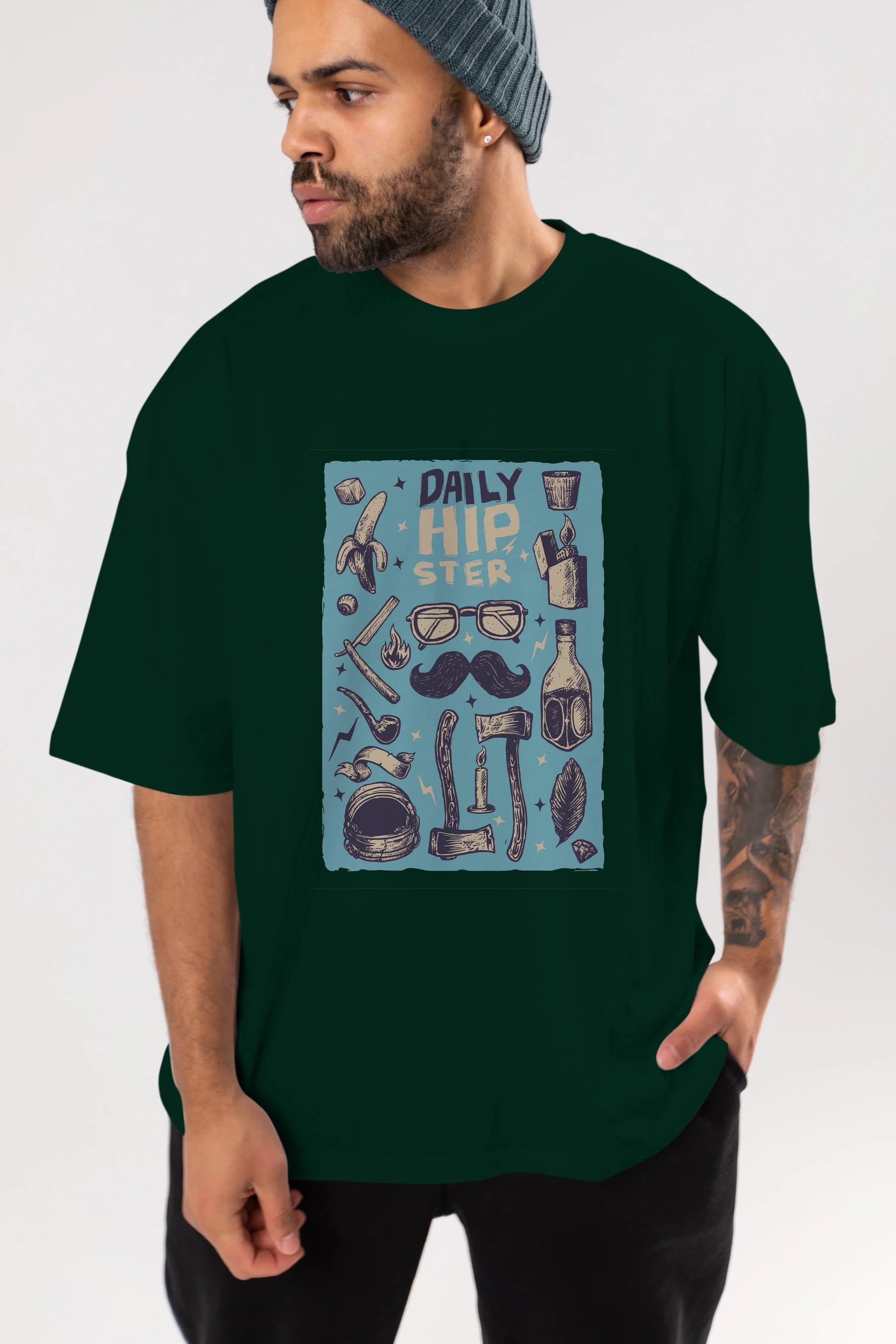 Hipster Ön Baskılı Oversize t-shirt Erkek Kadın Unisex %100 Pamuk tişort