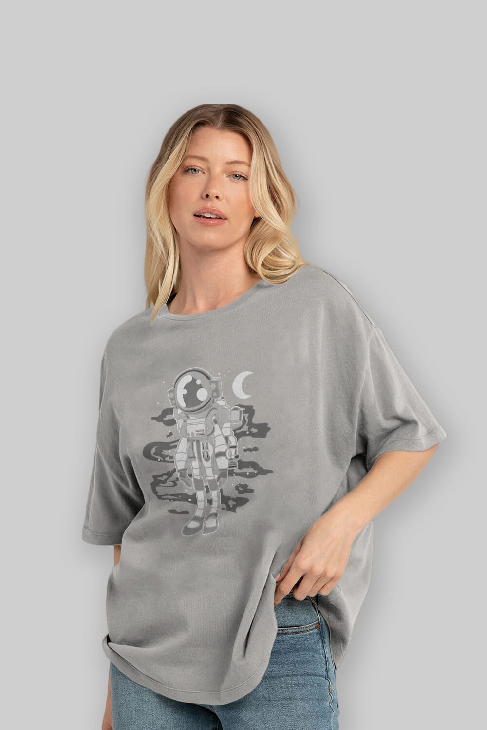 Astronaut Stand Ön Baskılı Oversize t-shirt Erkek Kadın Unisex