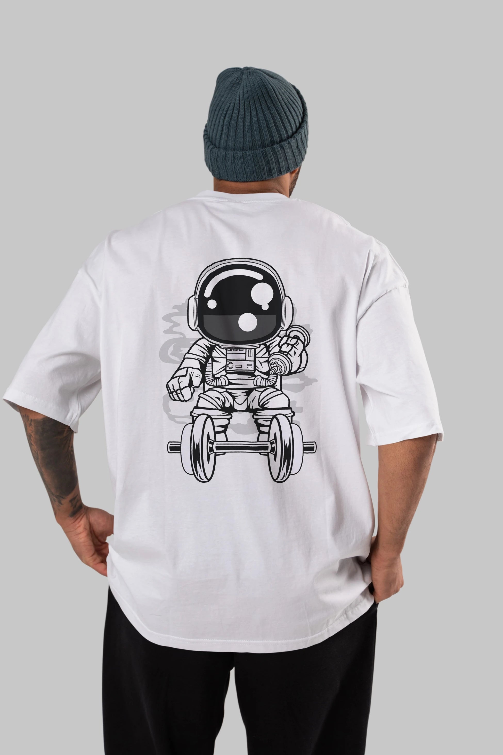 Astronaut Gym Arka Baskılı Oversize t-shirt Erkek Kadın Unisex