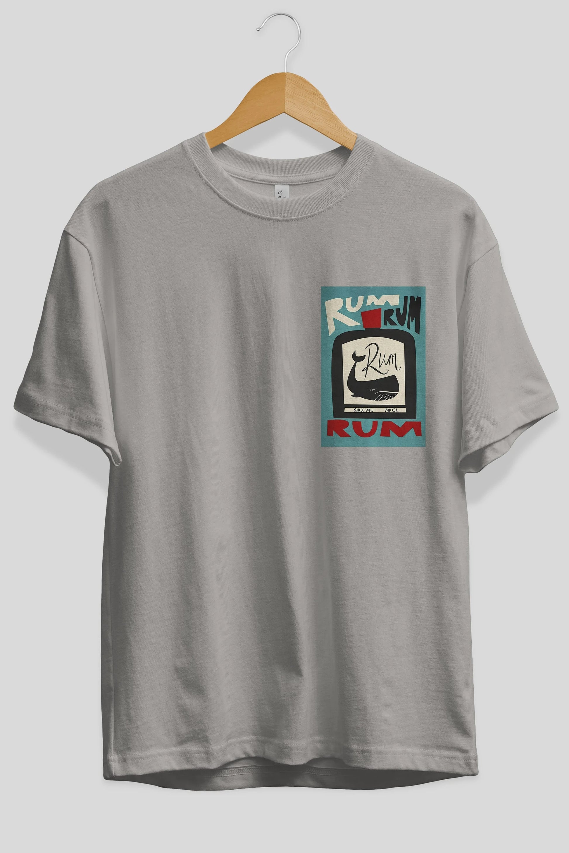 Rum Ön Sol Baskılı Oversize t-shirt Erkek Kadın Unisex %100 Pamuk Bisiklet Yaka tişort