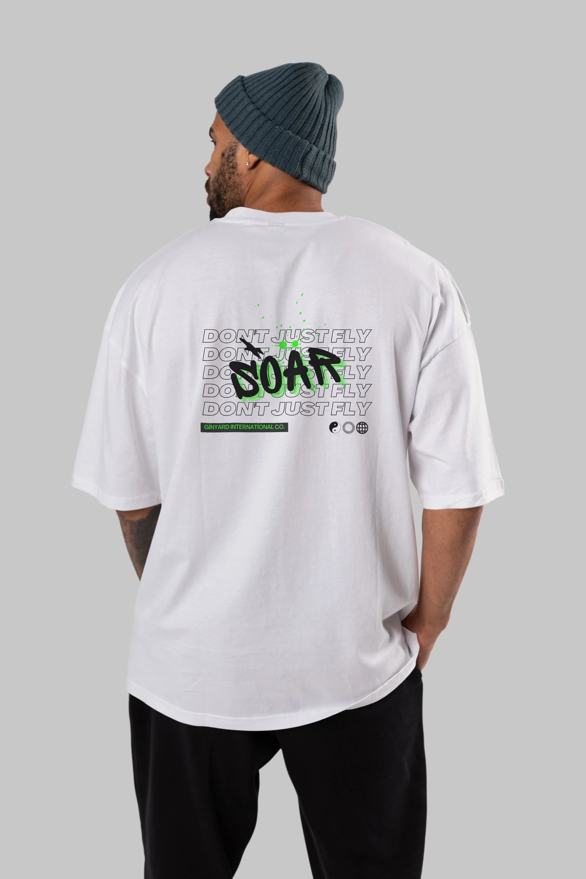 Soar Dont Just Fly Yazılı Arka Baskılı Oversize t-shirt Erkek Kadın Unisex