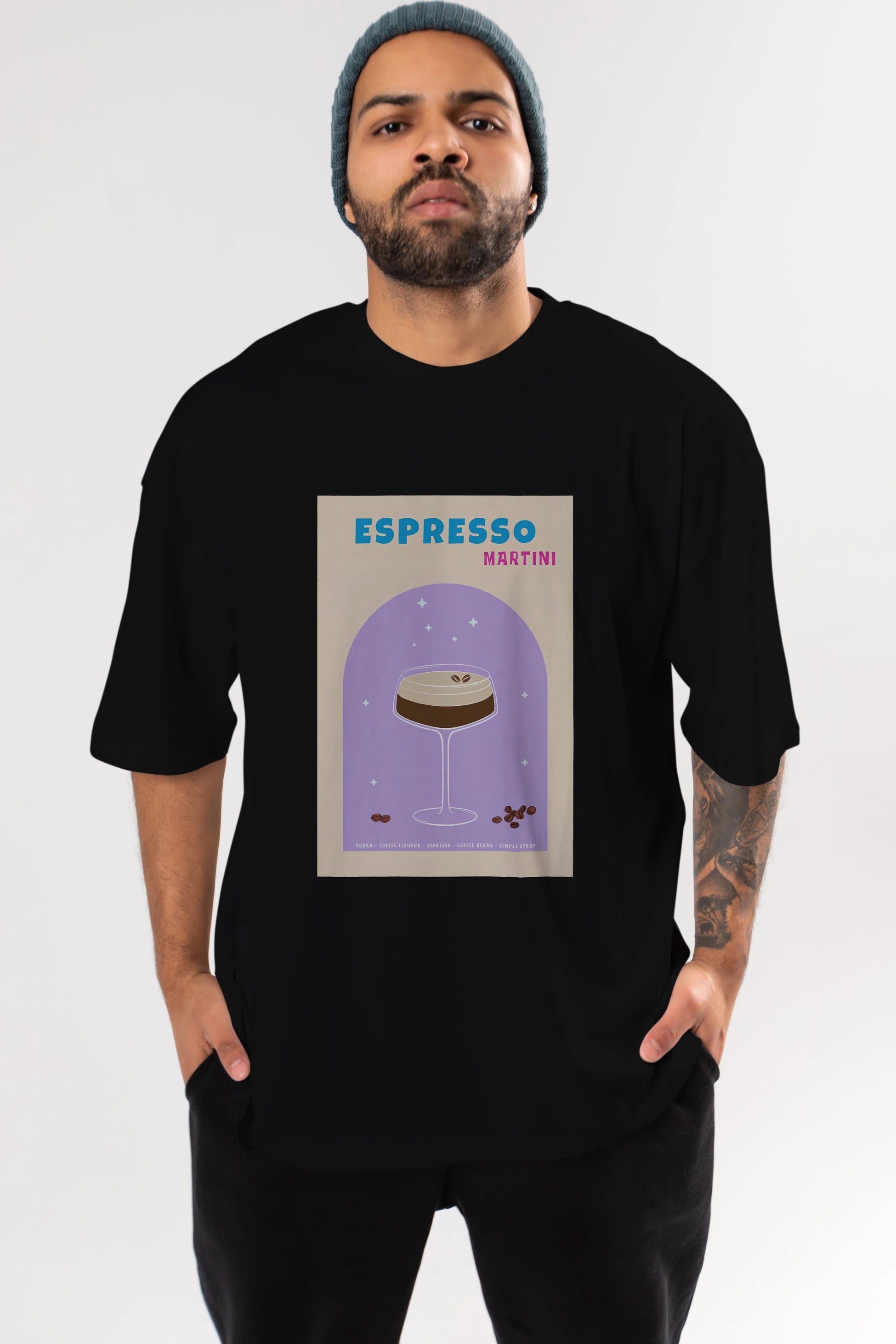 Espresso Martini 5 Ön Baskılı Oversize t-shirt Erkek Kadın Unisex %100 Pamuk Bisiklet Yaka tişort