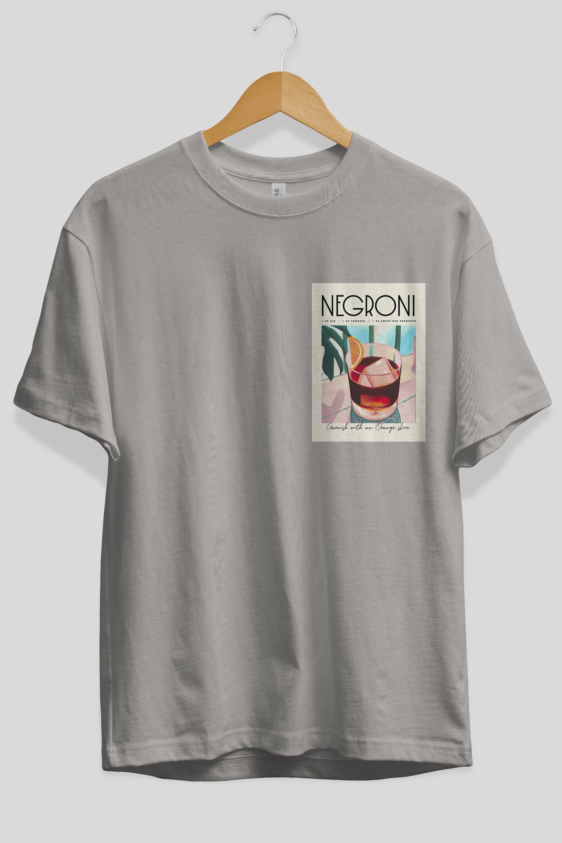 Negroni 4 Ön Sol Baskılı Oversize t-shirt Erkek Kadın Unisex %100 Pamuk Bisiklet Yaka tişort
