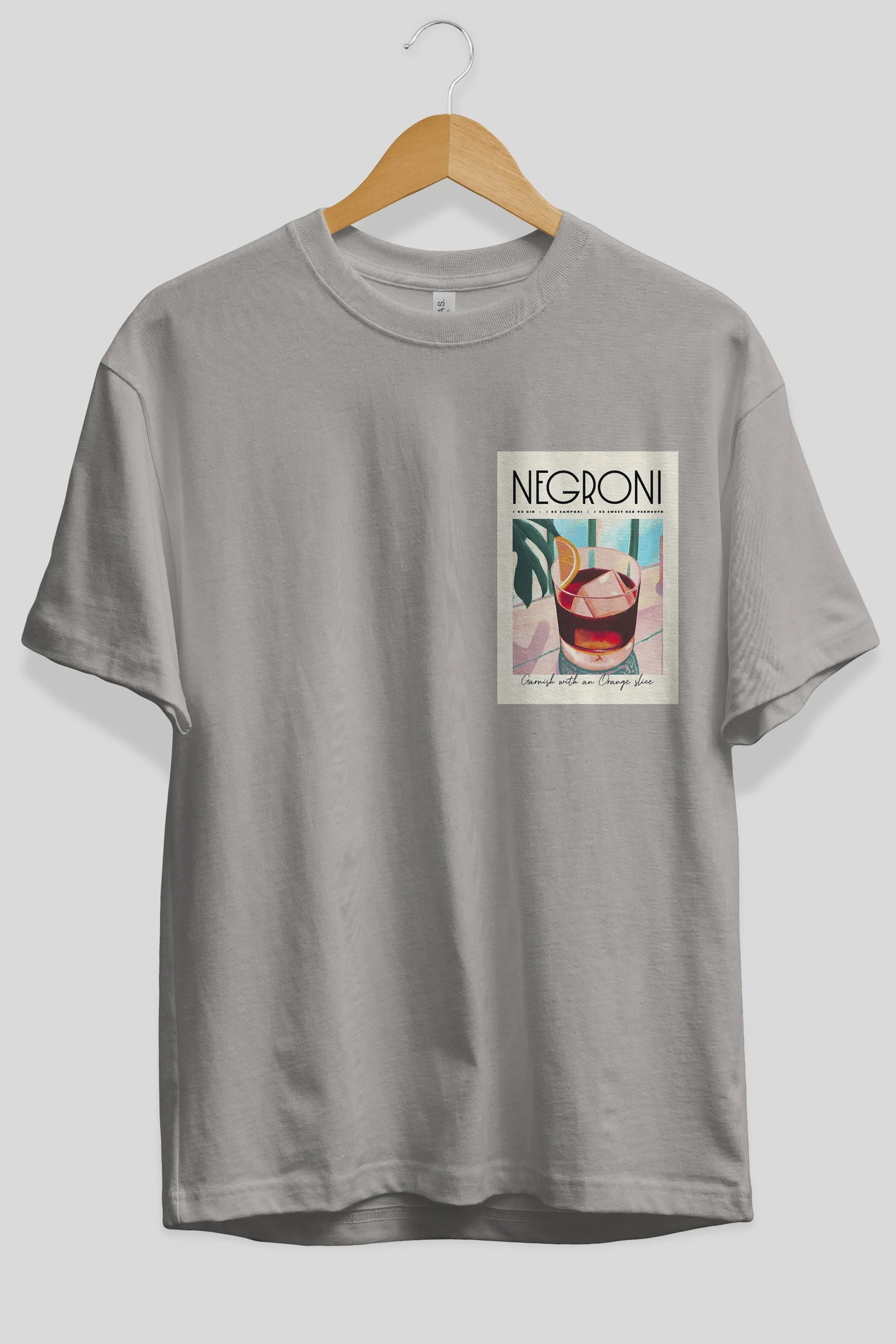 Negroni 4 Ön Sol Baskılı Oversize t-shirt Erkek Kadın Unisex %100 Pamuk Bisiklet Yaka tişort