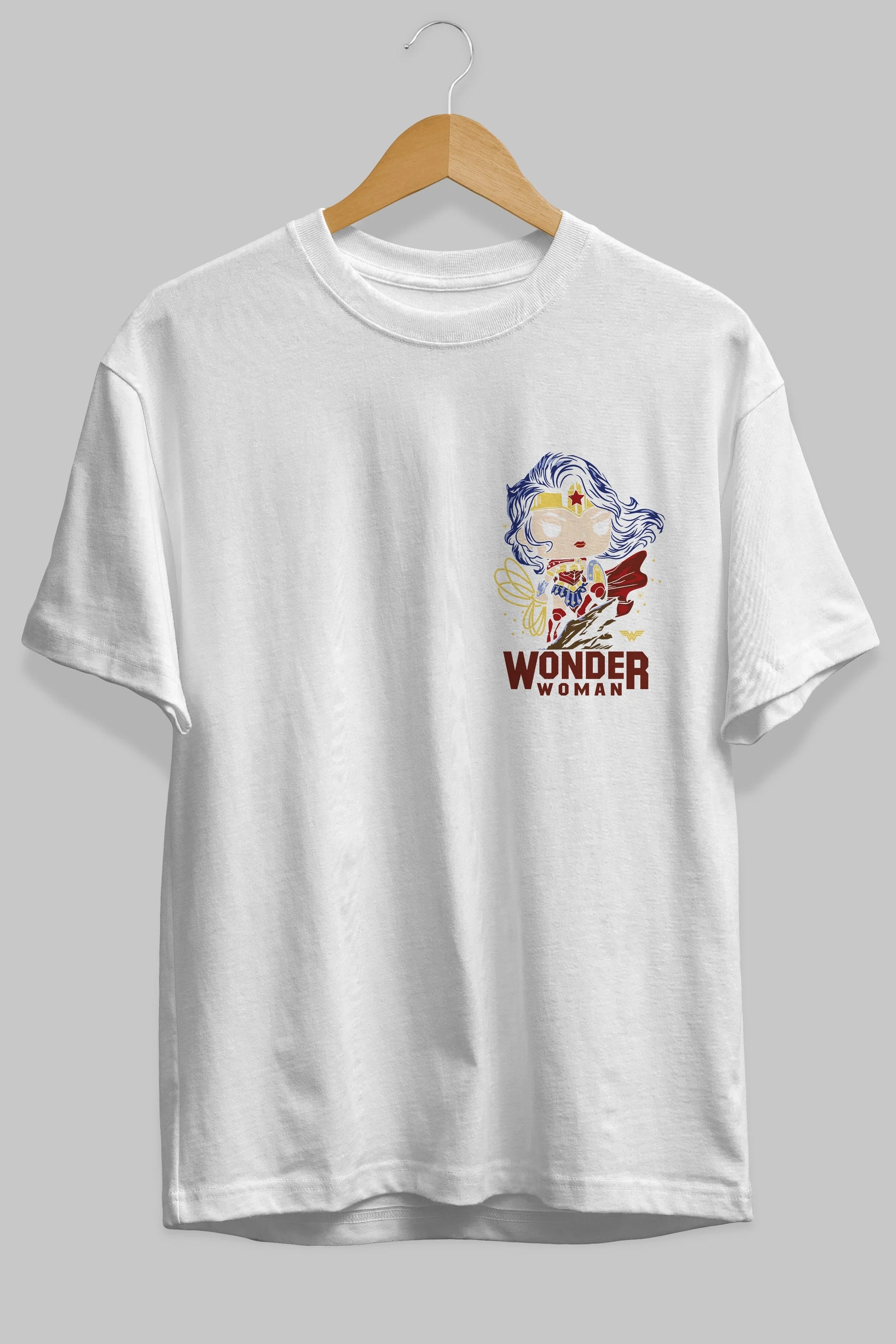 Wonder Woman (2) Ön Sol Baskılı Oversize t-shirt Erkek Kadın Unisex %100 Pamuk Bisiklet Yaka tişort