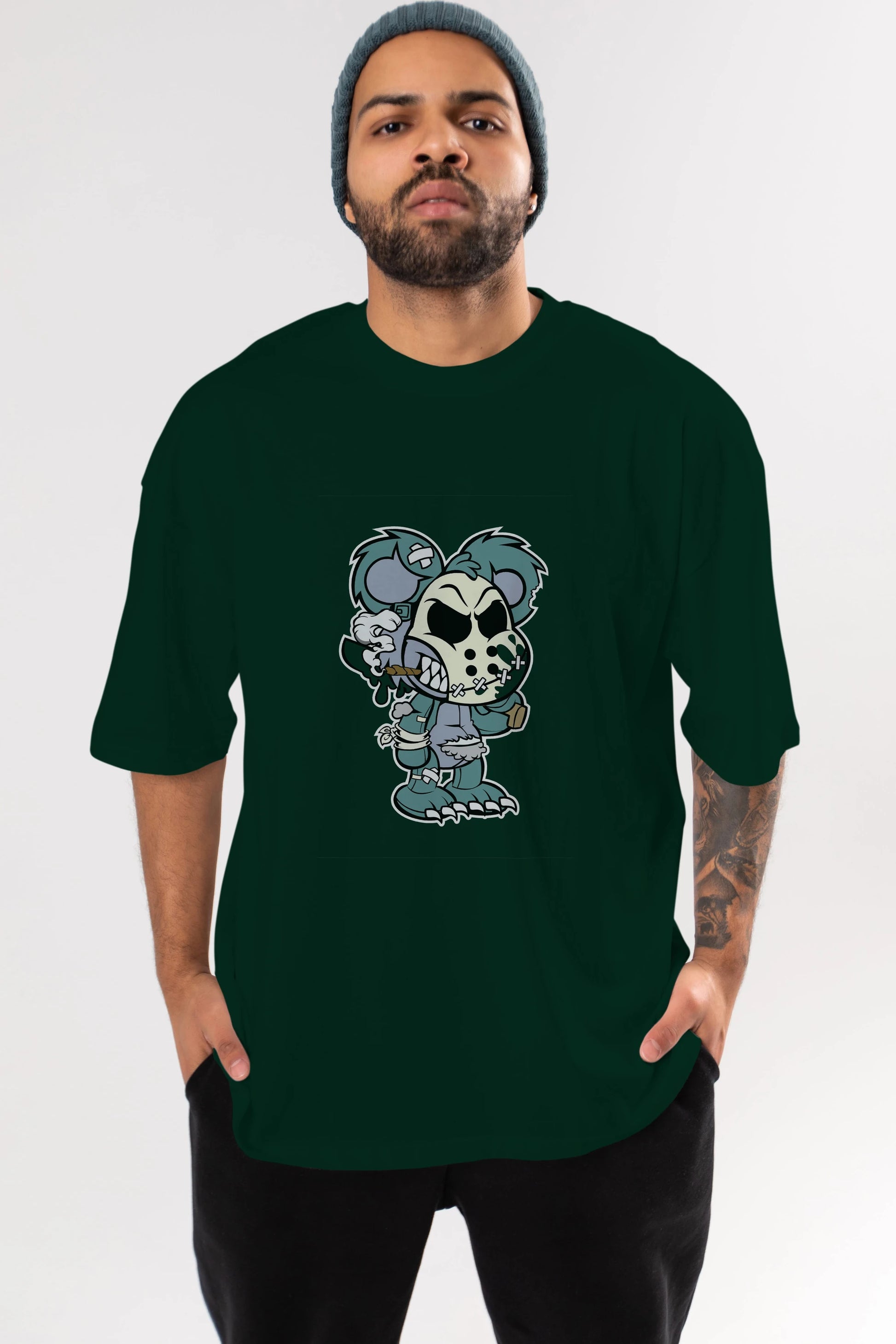 Evil Teddy Bear Ön Baskılı Oversize t-shirt Erkek Kadın Unisex %100 Pamuk tişort