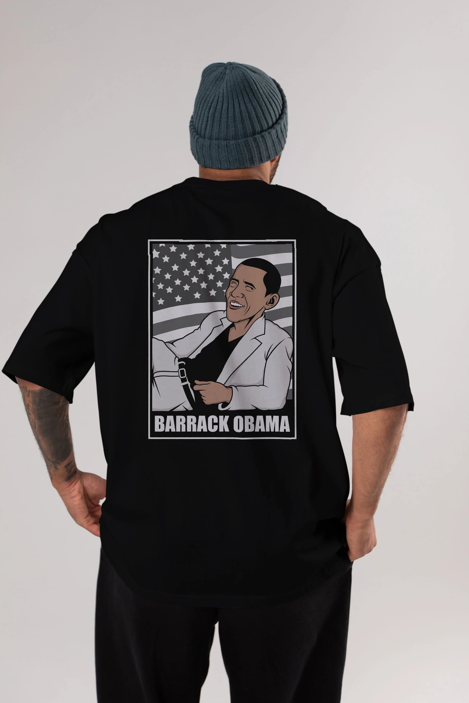 Obama Thriller Arka Baskılı Oversize t-shirt Erkek Kadın Unisex %100 Pamuk tişort