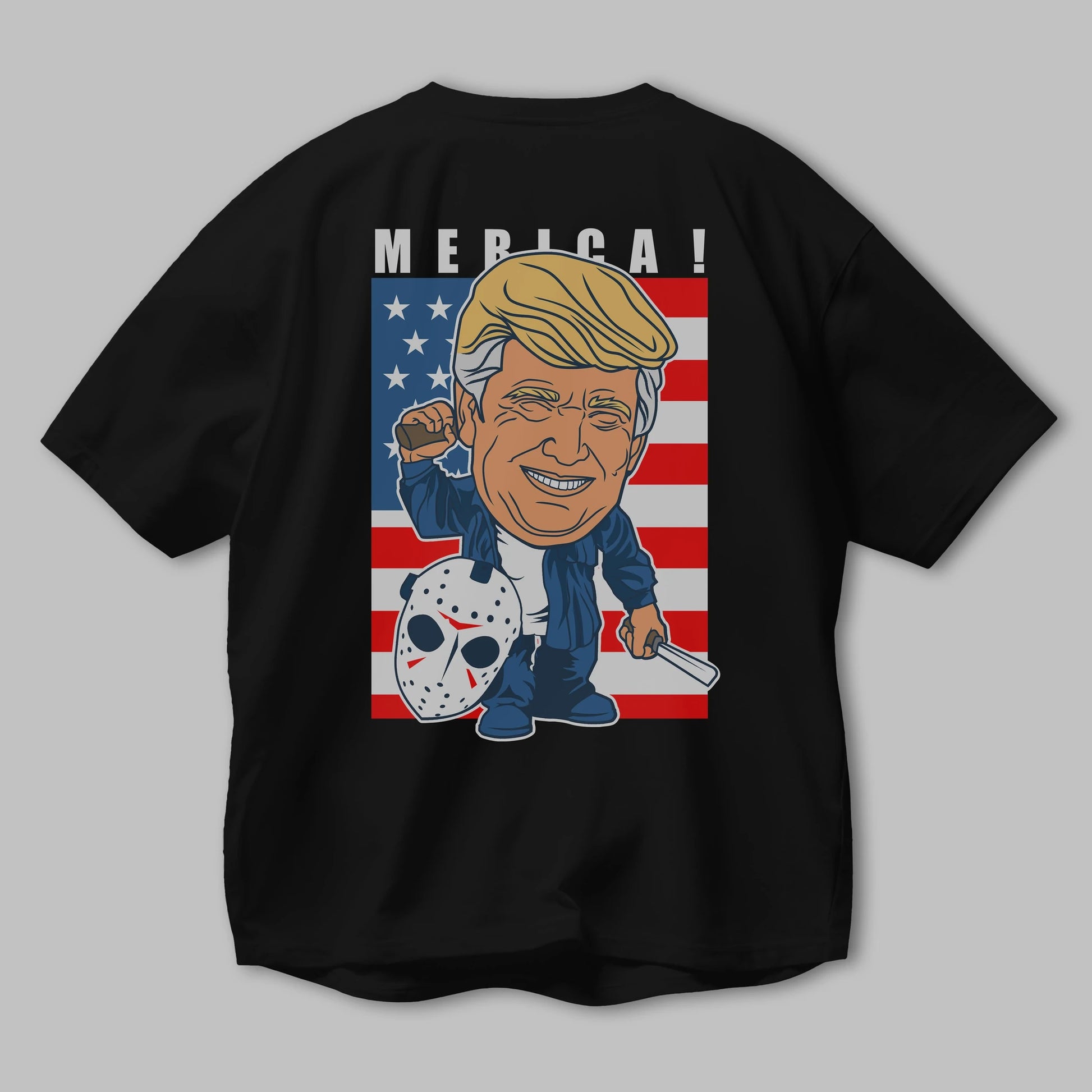 Jason Voorhess Trump Arka Baskılı Oversize t-shirt Erkek Kadın Unisex %100 Pamuk tişort