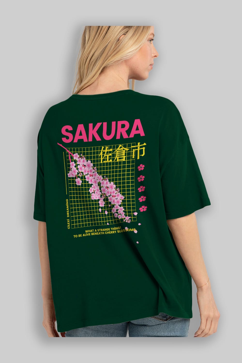 Sakura Streetwear Arka Baskılı Oversize t-shirt Erkek Kadın Unisex