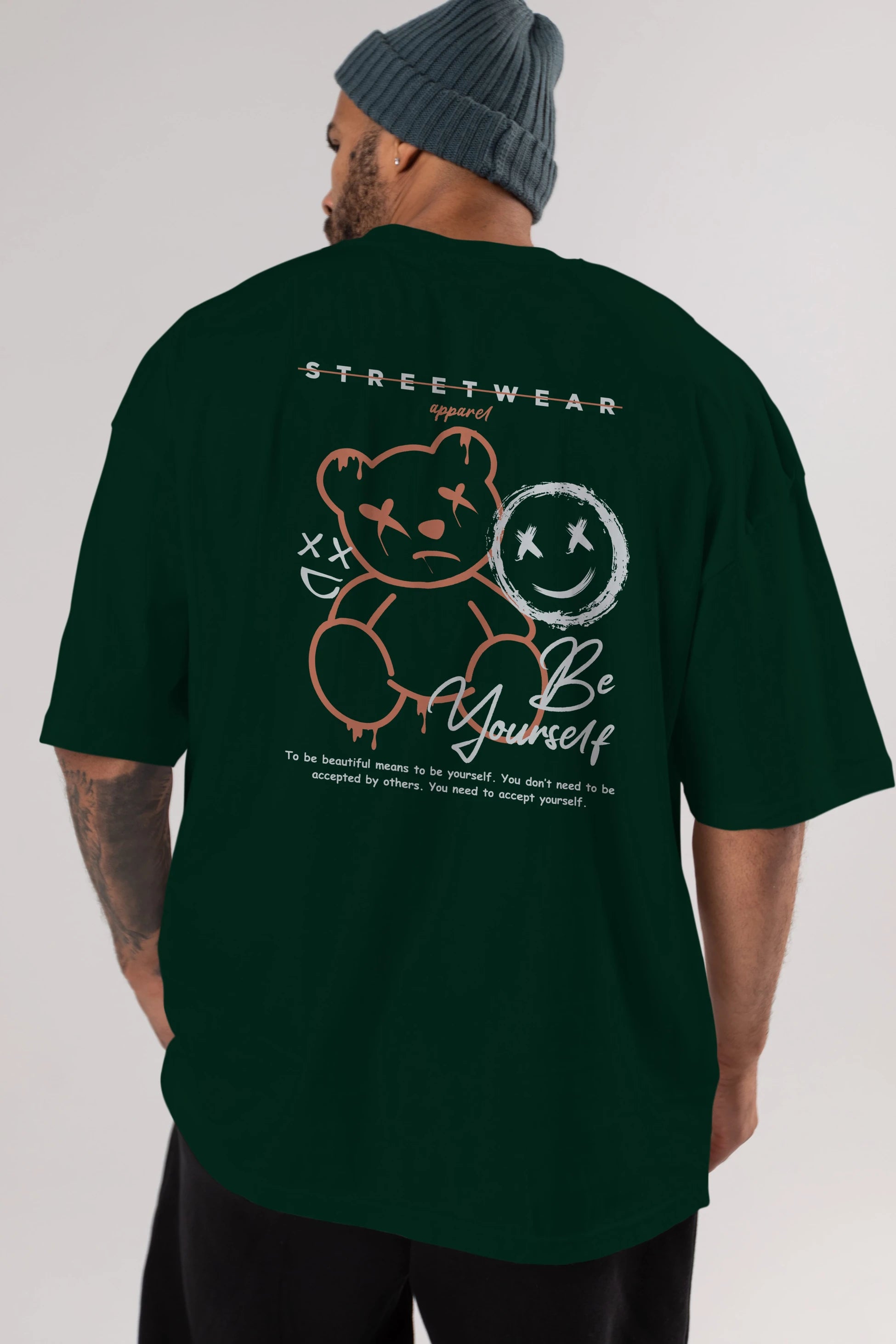 Be Yourself Bear Arka Baskılı Oversize t-shirt Erkek Kadın Unisex