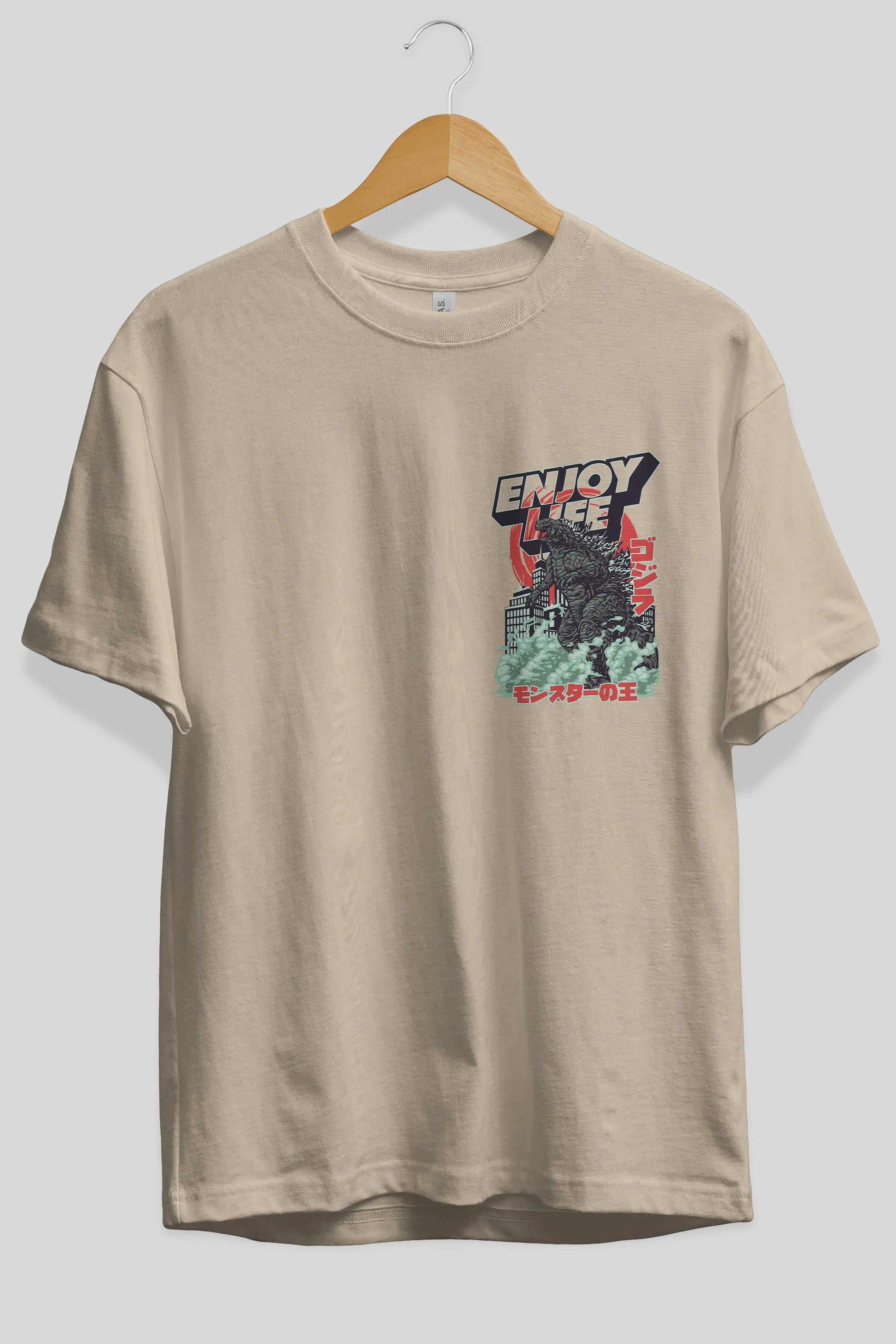 Godzilla Ön Sol Baskılı Oversize t-shirt Erkek Kadın Unisex %100 Pamuk Bisiklet Yaka tişort