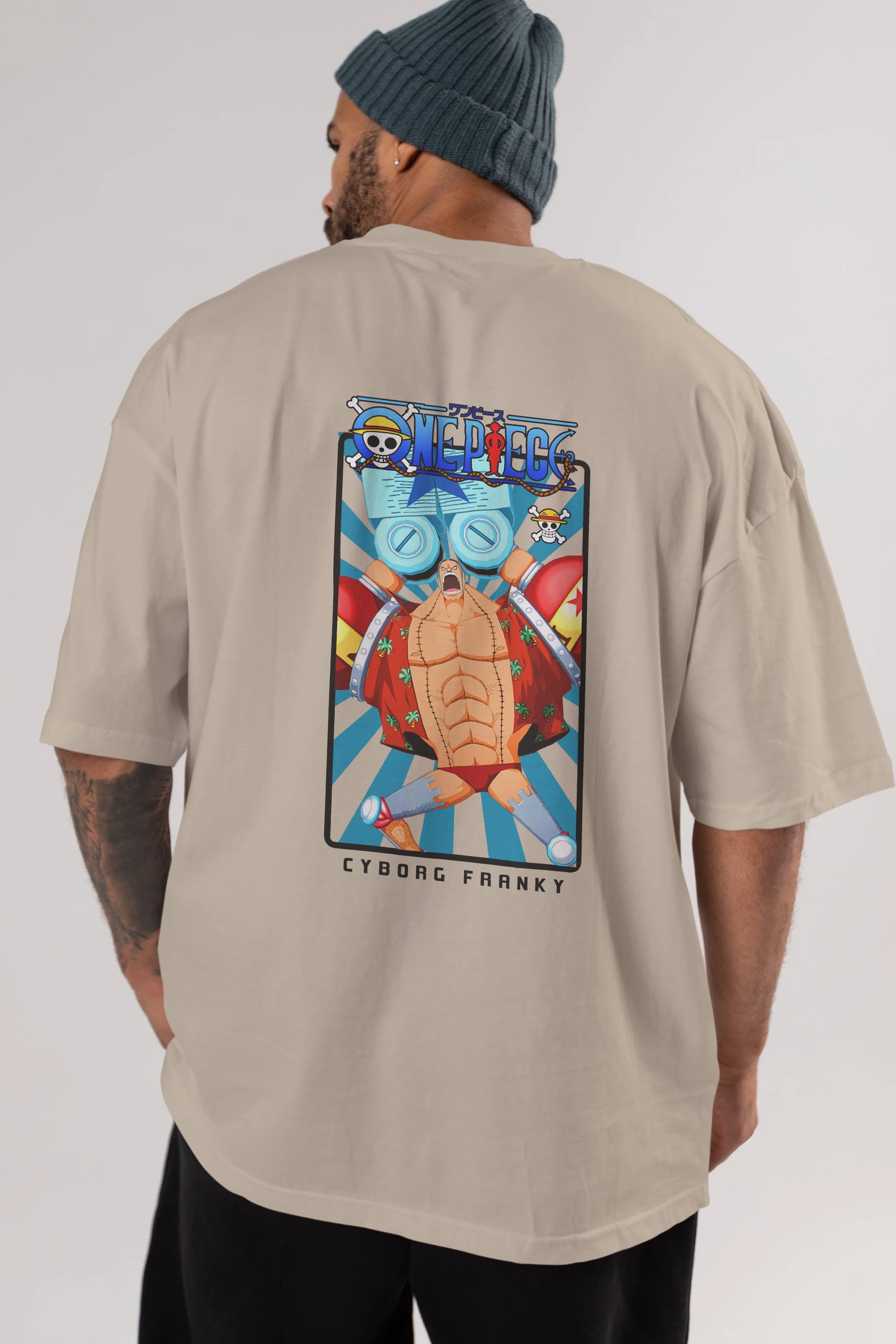 Franky Anime Arka Baskılı Oversize t-shirt Erkek Kadın Unisex %100 pamuk tişort