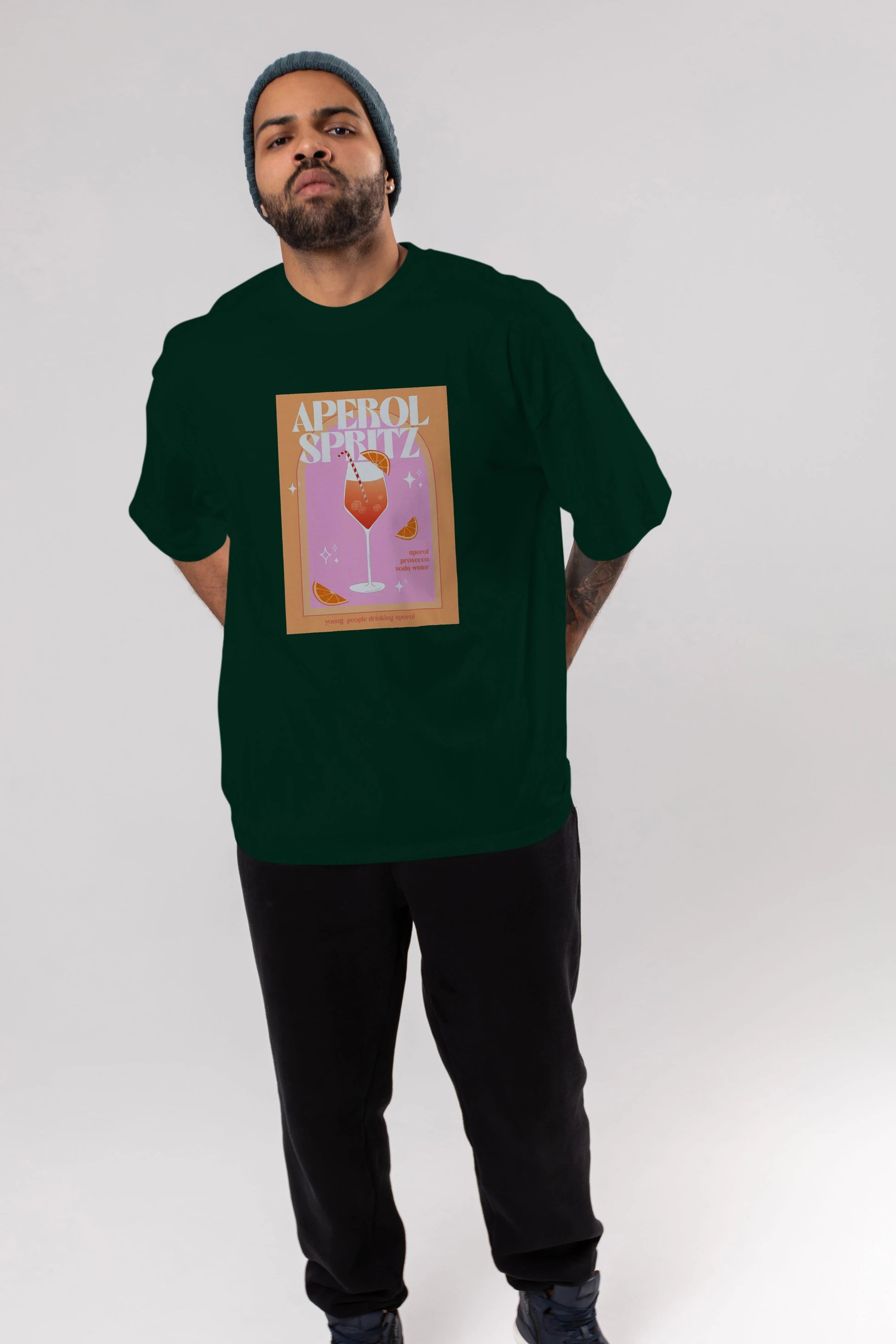 Aperol Spritz 2 Ön Baskılı Oversize t-shirt Erkek Kadın Unisex %100 Pamuk Bisiklet Yaka tişort