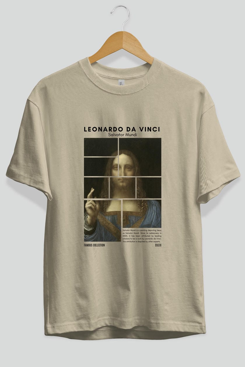 Salvador Mundi ön Baskılı Oversize t-shirt Erkek Kadın Bisiklet Yaka Pamuk tişort