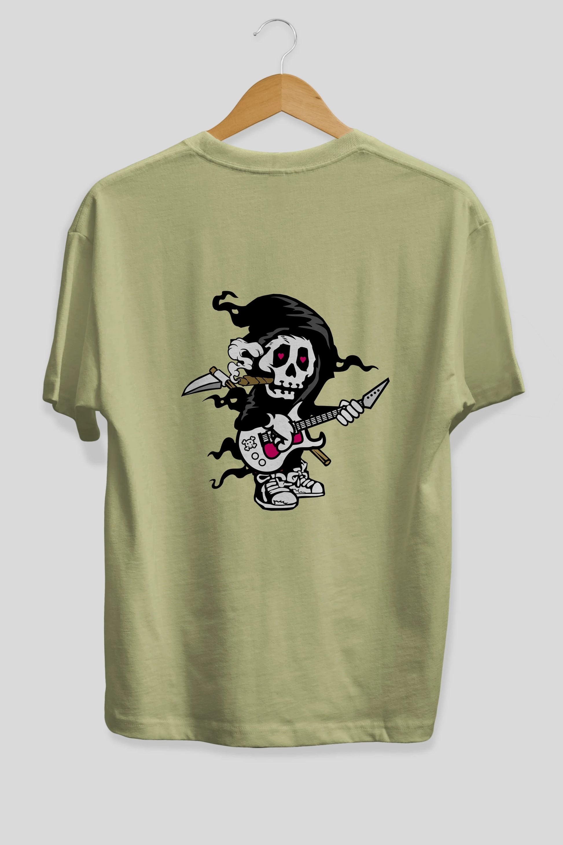 Grim Rockstar Arka Baskılı Oversize t-shirt Erkek Kadın Unisex %100 Pamuk tişort