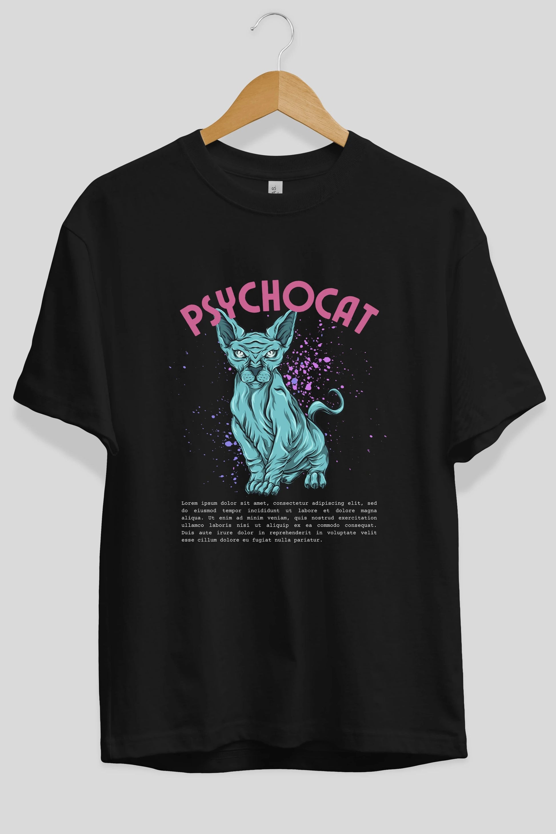 Psychocat Ön Baskılı Oversize t-shirt Erkek Kadın Unisex