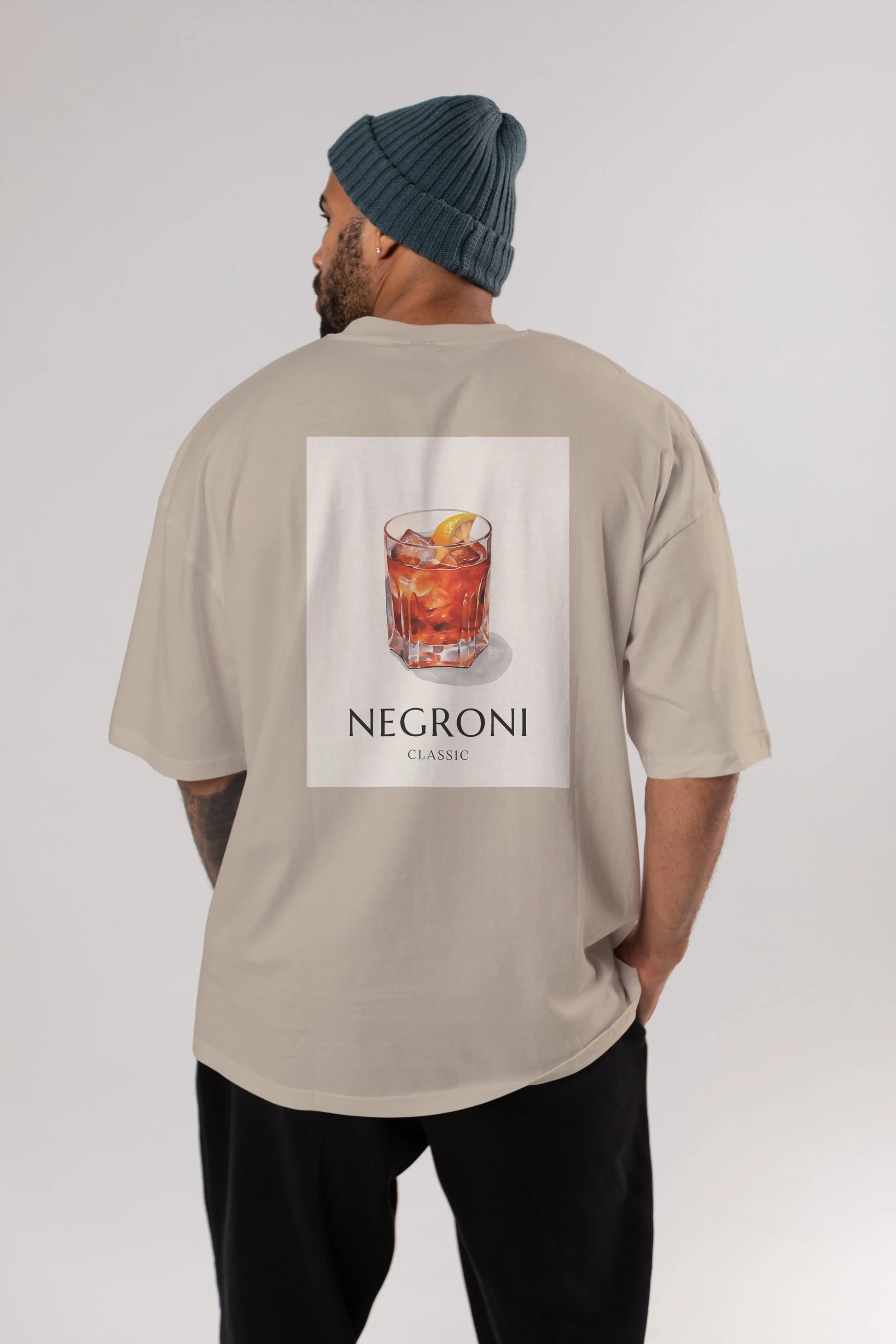 Negroni Classic Arka Baskılı Oversize t-shirt Erkek Kadın Unisex %100 Pamuk Bisiklet Yaka tişort