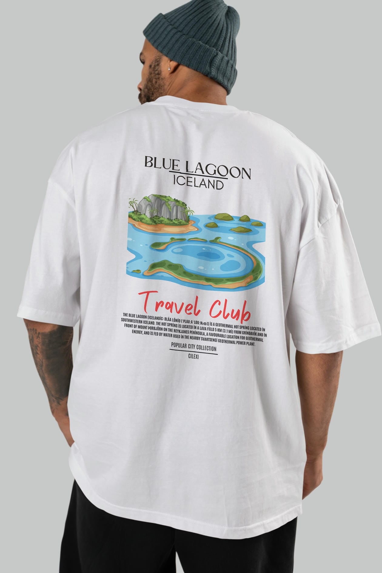 Blue Lagoon İceland Arka Baskılı Oversize t-shirt Erkek Kadın Pamuk Bisiklet Yaka tişort
