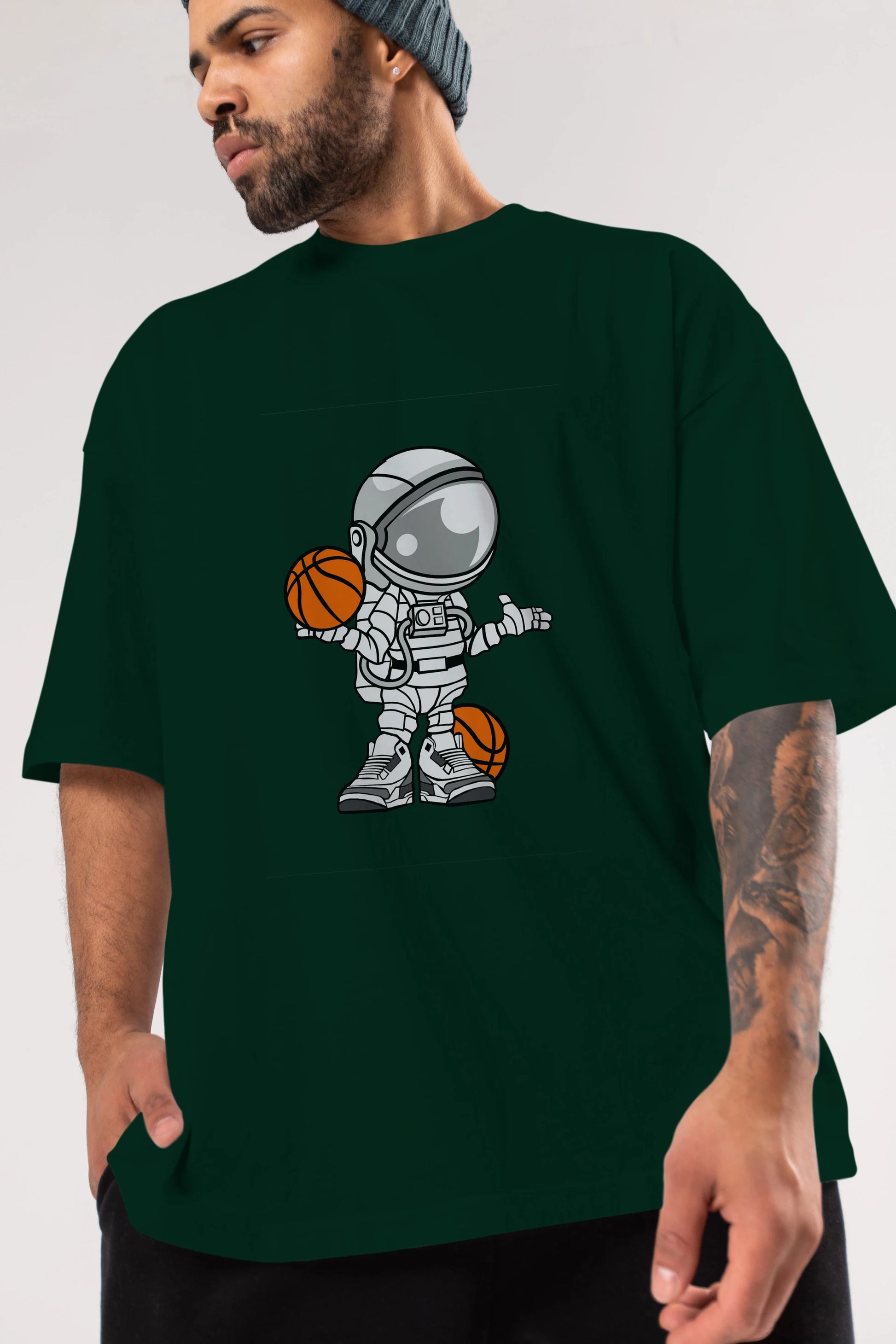 Astronaut Basketball Player Ön Baskılı Oversize t-shirt Erkek Kadın Unisex %100 Pamuk tişort