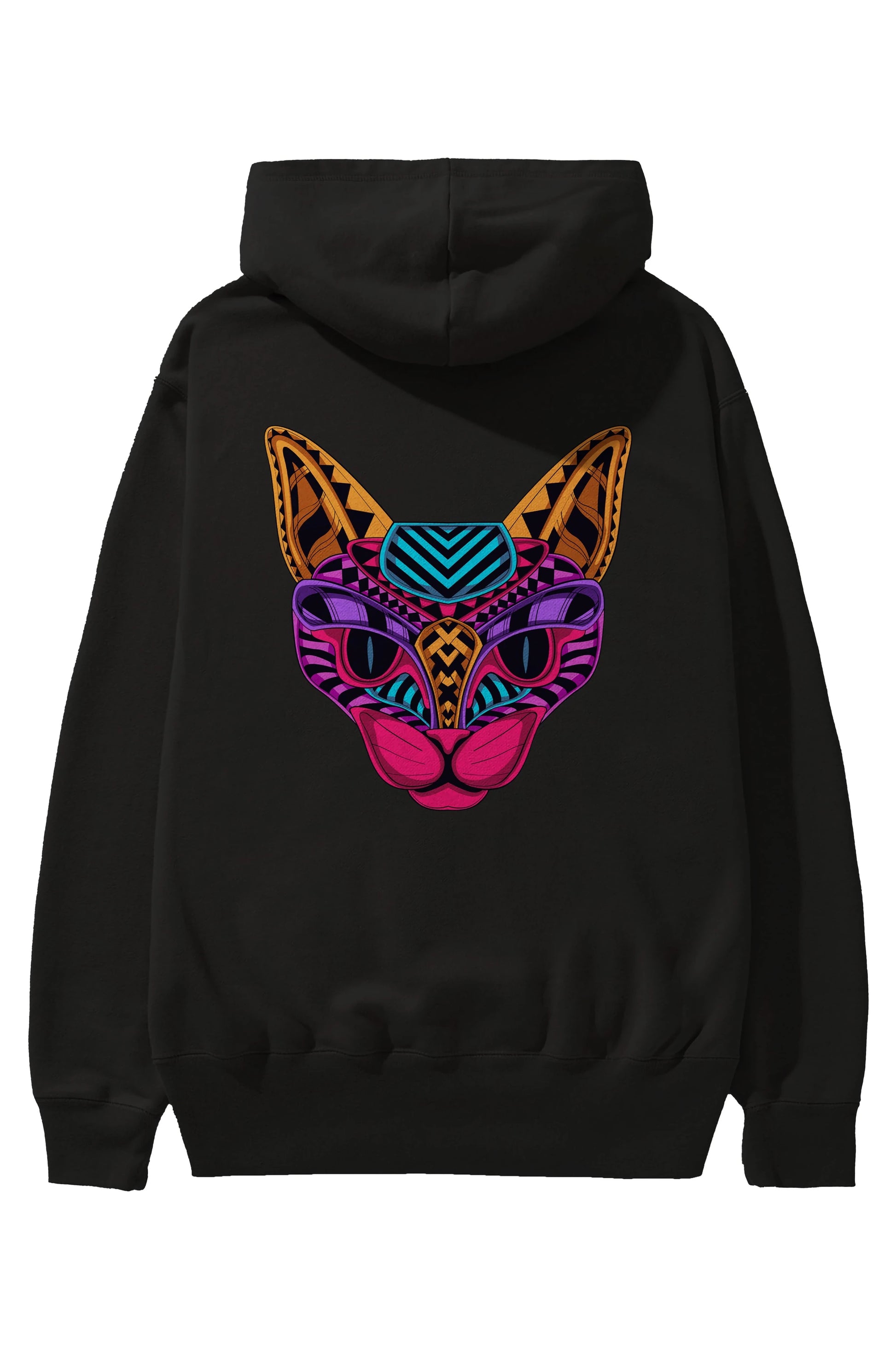 Black Neon Cat Arka Baskılı Oversize Hoodie Kapüşonlu Sweatshirt Erkek Kadın Unisex