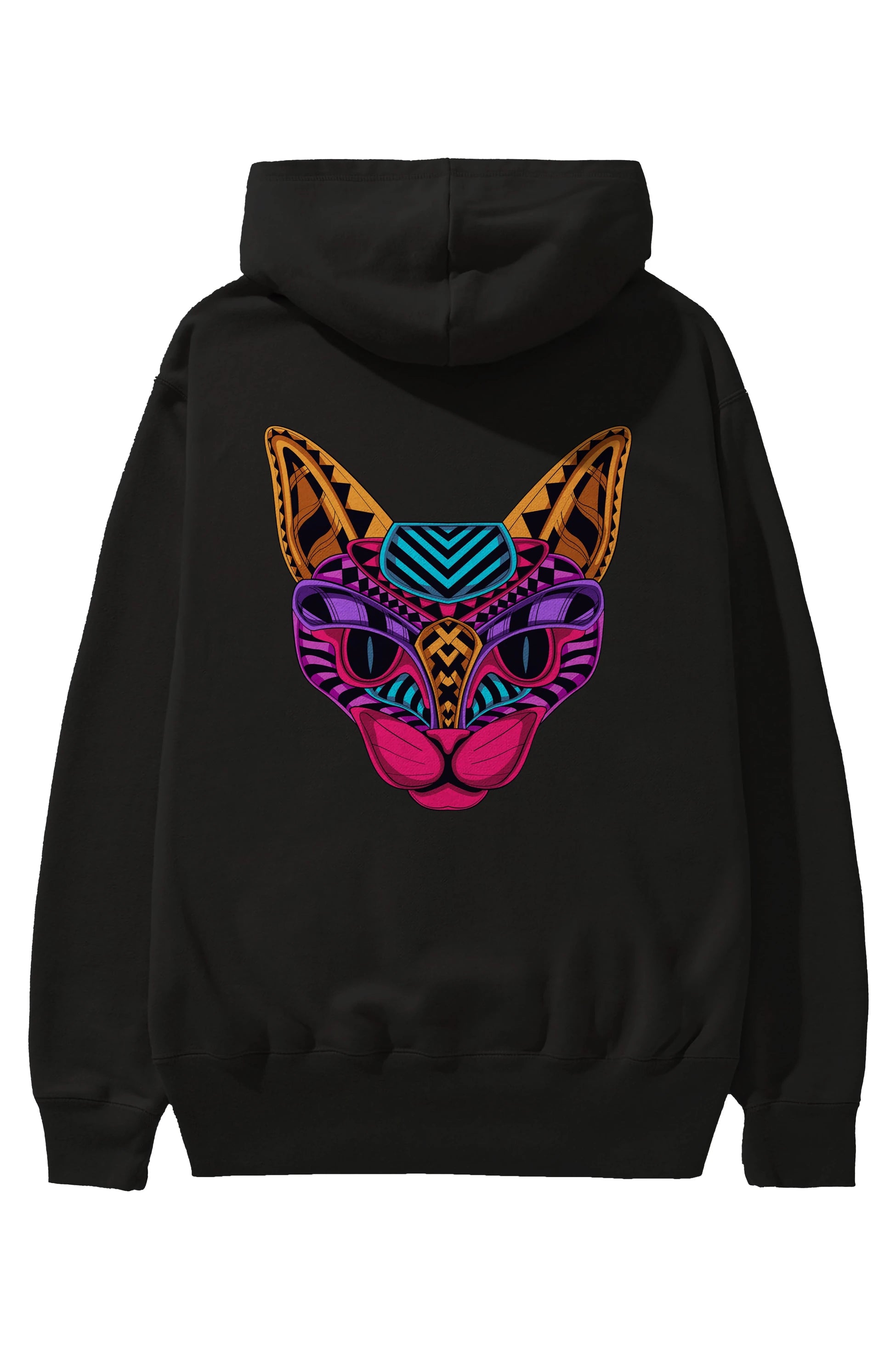 Black Neon Cat Arka Baskılı Oversize Hoodie Kapüşonlu Sweatshirt Erkek Kadın Unisex