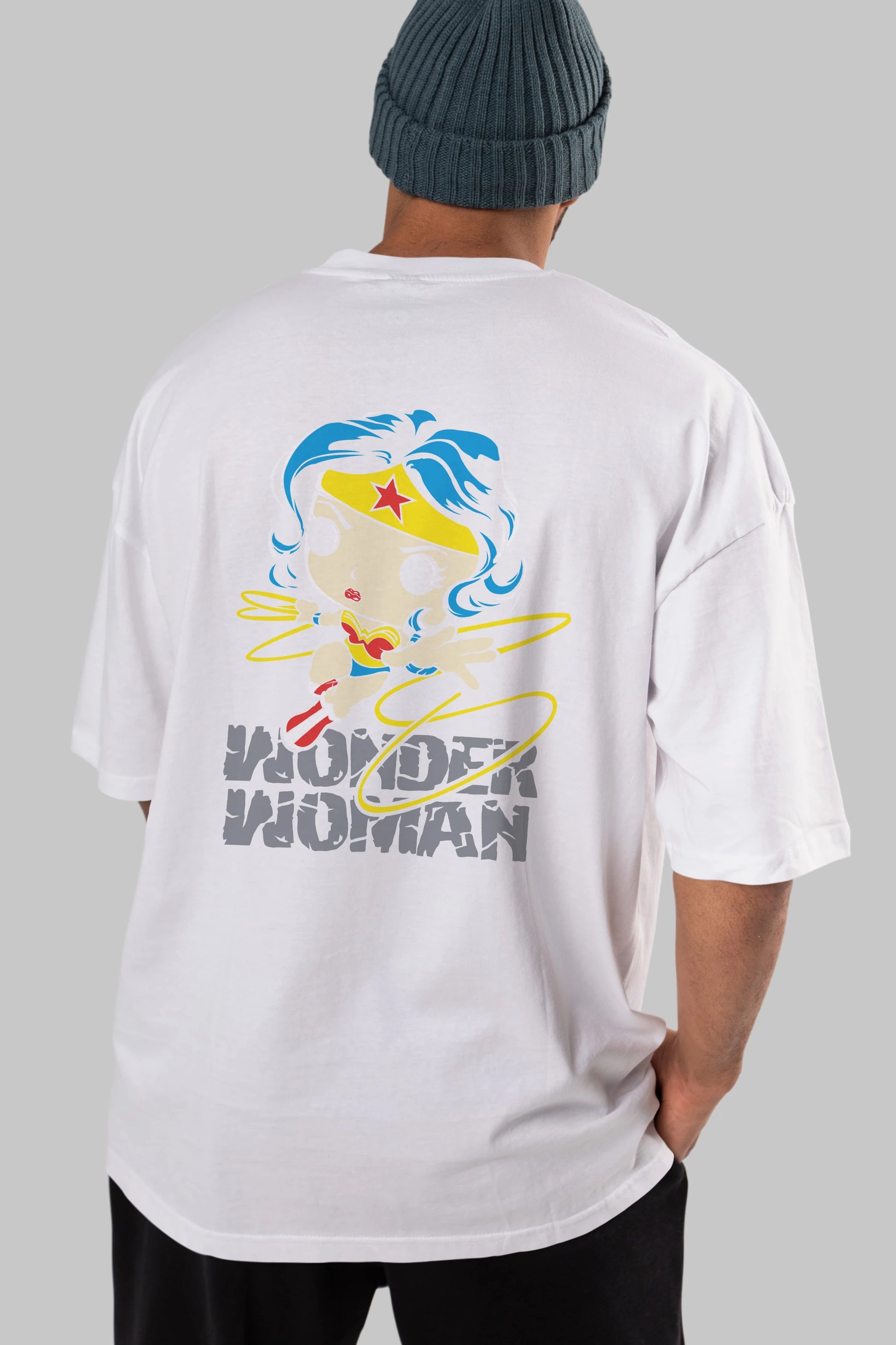 Wonder Woman Arka Baskılı Oversize t-shirt Erkek Kadın Unisex %100 Pamuk Bisiklet Yaka tişort
