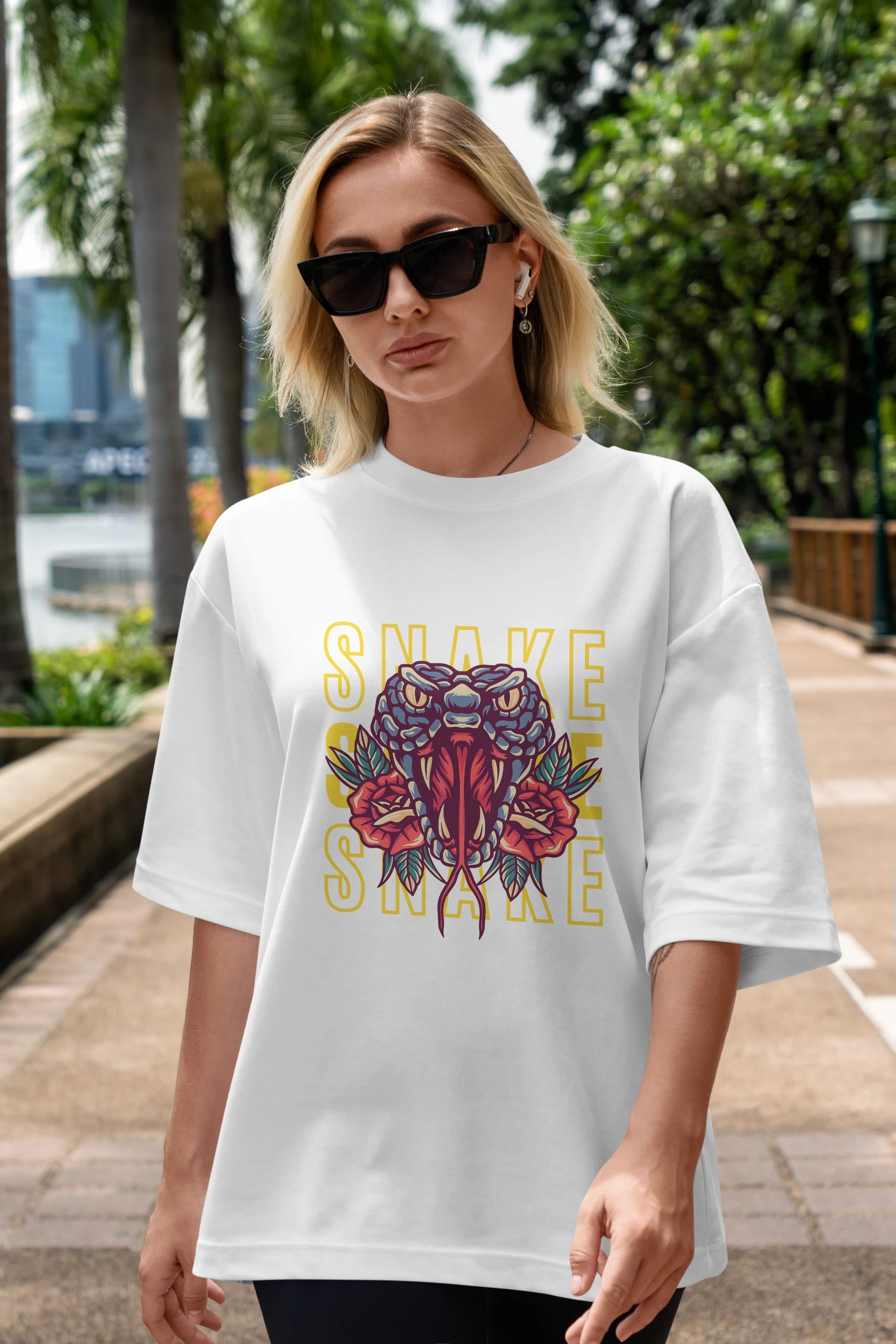 Snake Ön Baskılı Oversize t-shirt Erkek Kadın Unisex