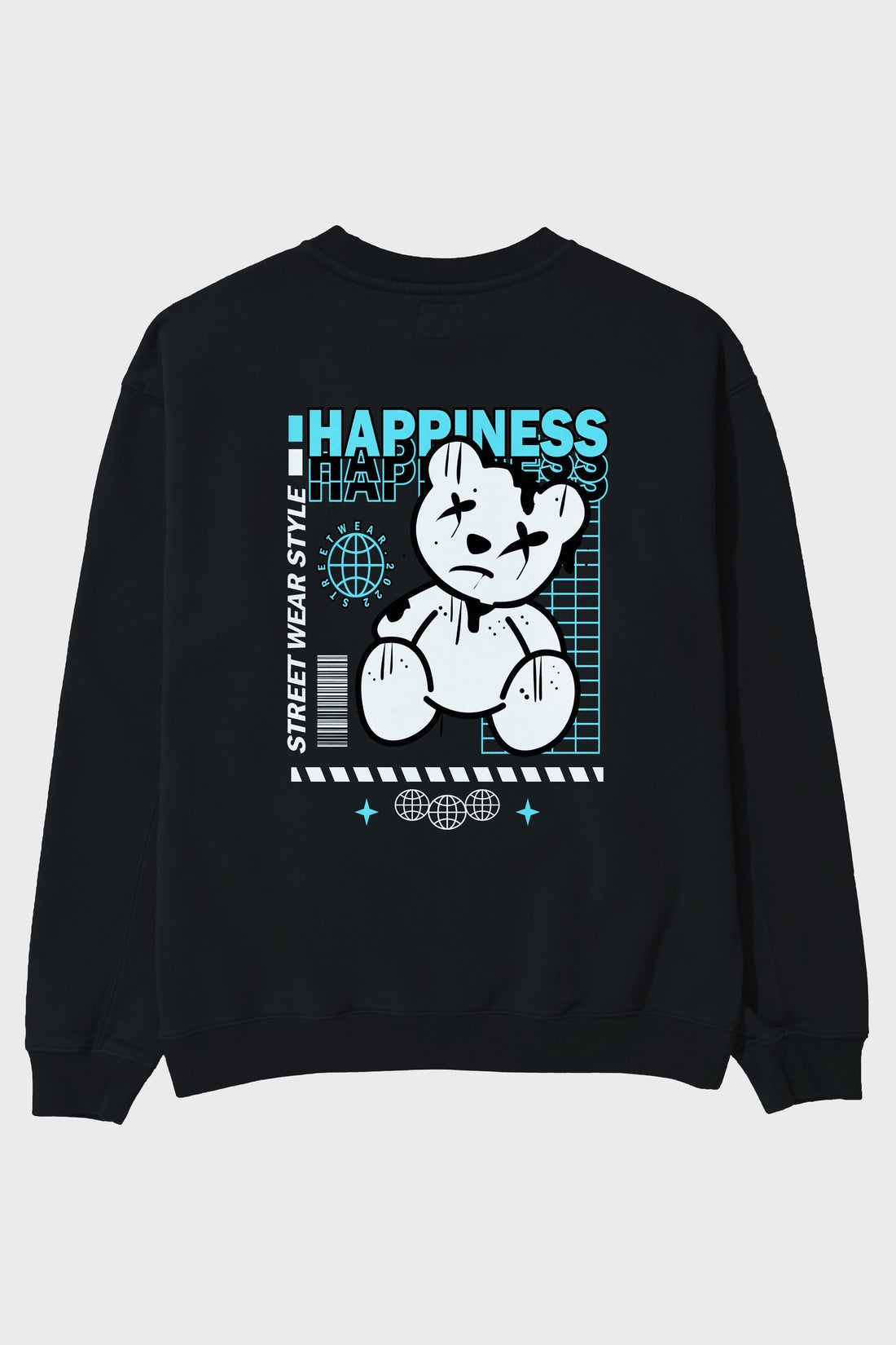 Happiness Bear 2 Arka Baskılı Oversize Sweatshirt Erkek Kadın Unisex